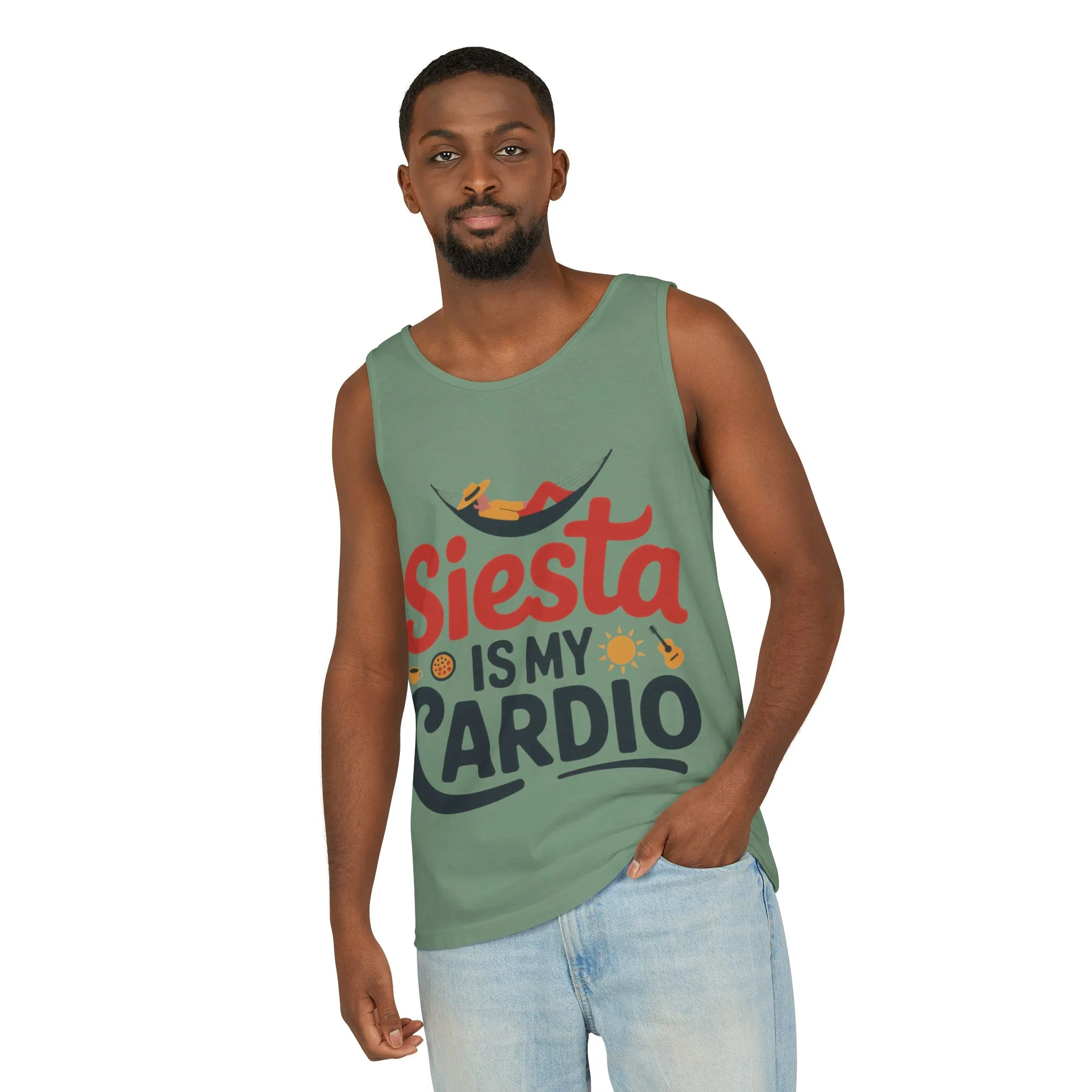 Mens Garment-Dyed Tank Top, Siesta Is My Cardio Funny Mens Tank Top Spain Humor - Image 10