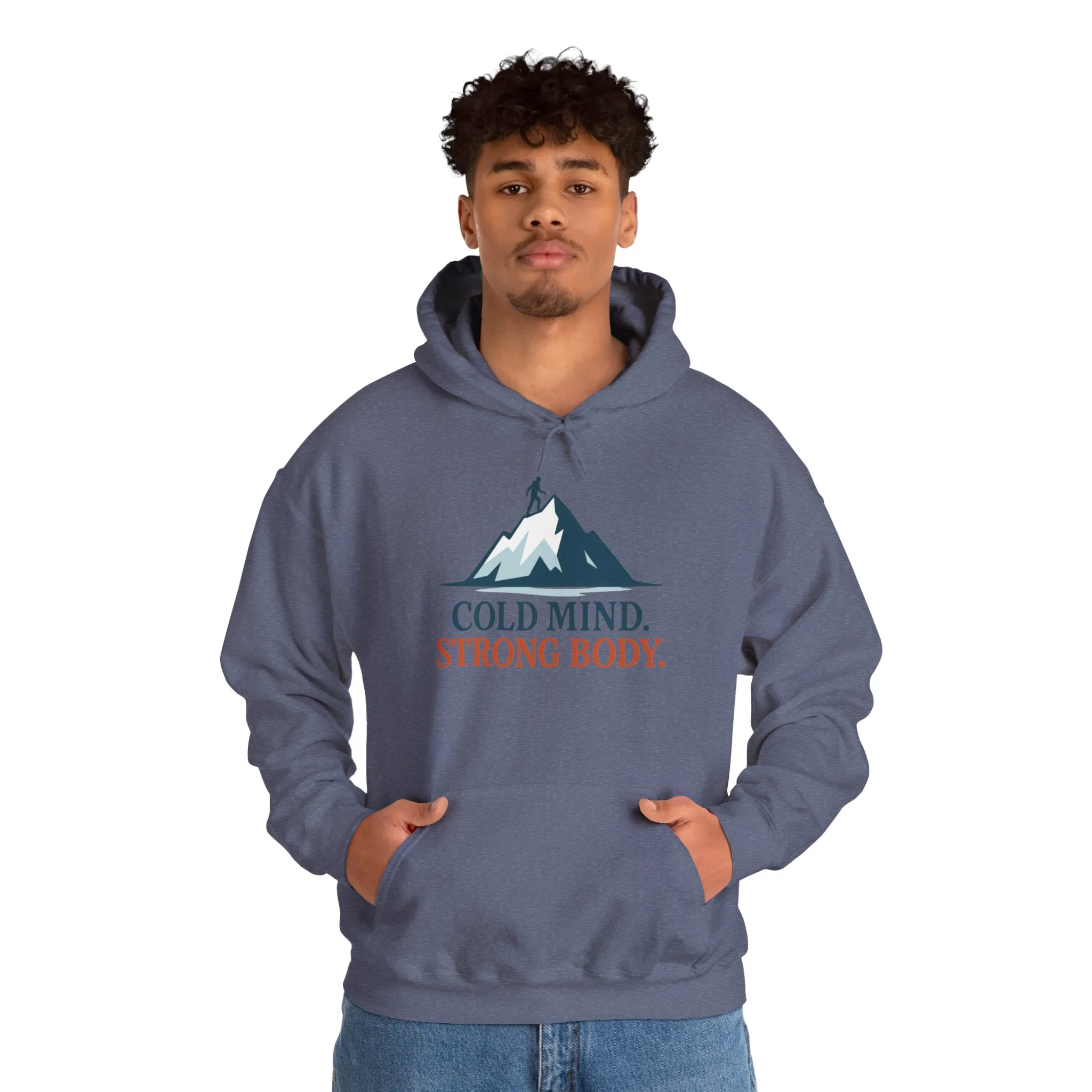 Mens Heavy Blend™ Hooded Sweatshirt, Cold Mind Strong Body Sweatshirt, Nordic Mountain Minimalist Pullover
