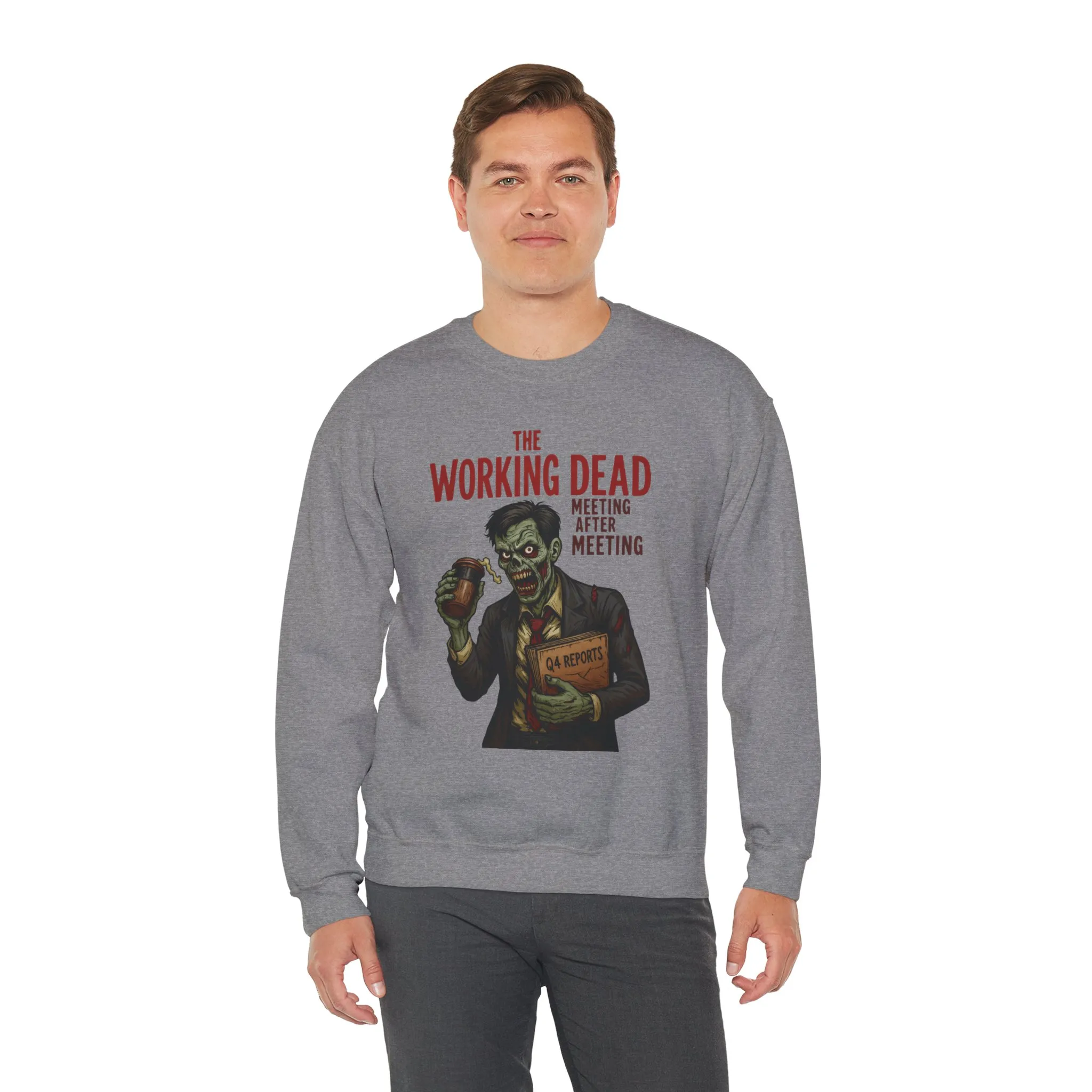The Working Dead Men's Funny Zombie Sweatshirt, Office Humor Crewneck, Halloween Work Top - Image 23