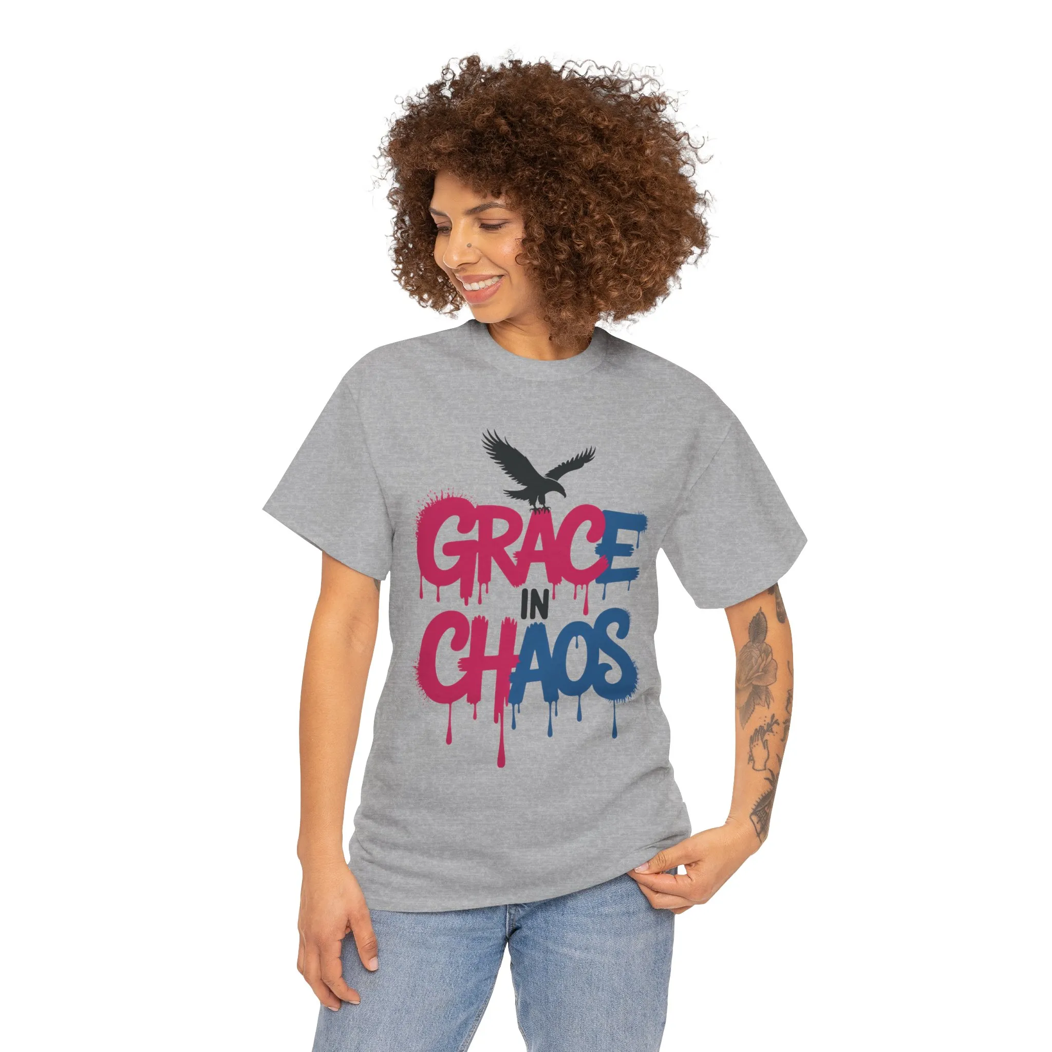 Women's Graffiti T-Shirt, Grace in Chaos Dripping Street Art Tee, Bold Urban Graphic Shirt - Image 5