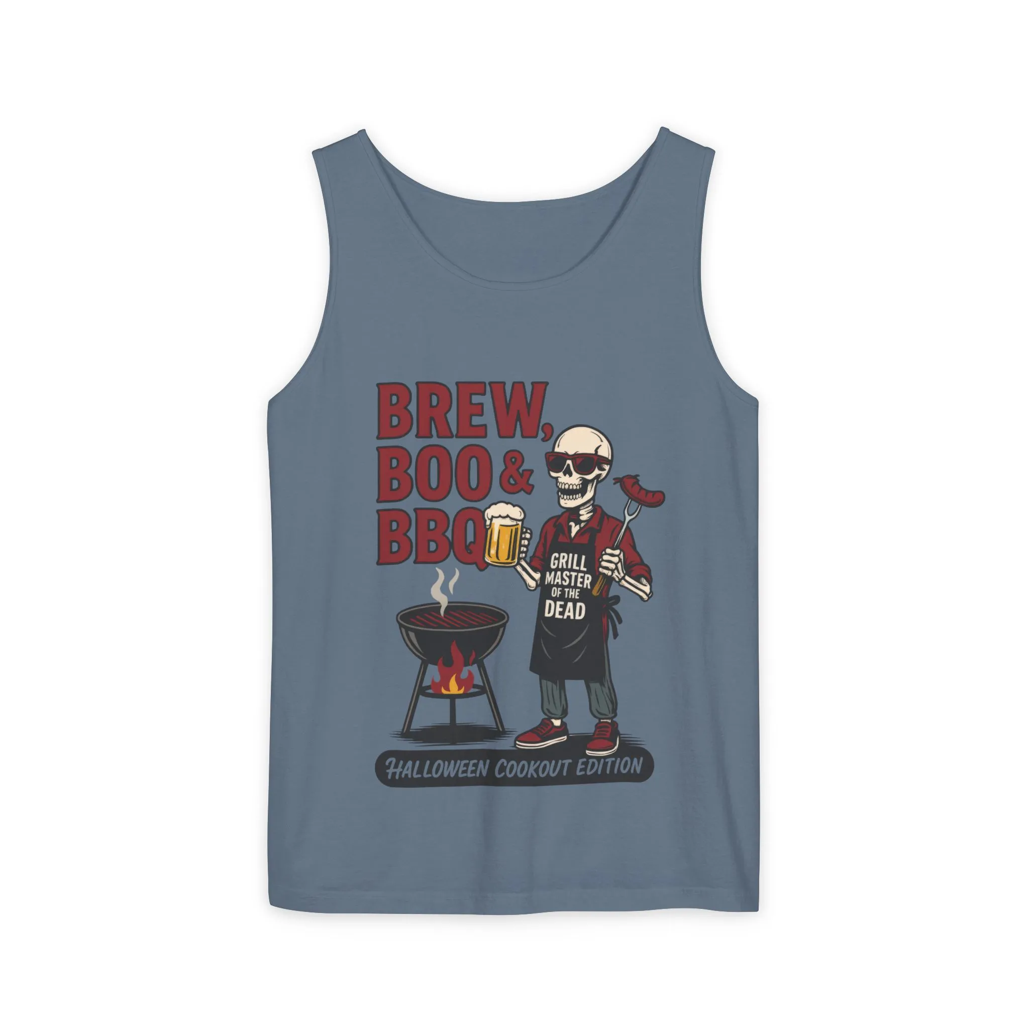 Halloween BBQ Men's Tank Top, Brew Boo & BBQ Skeleton Grill Master, Funny Dad Gift, Grill Master Top, Funny Skeleton Top - Image 15