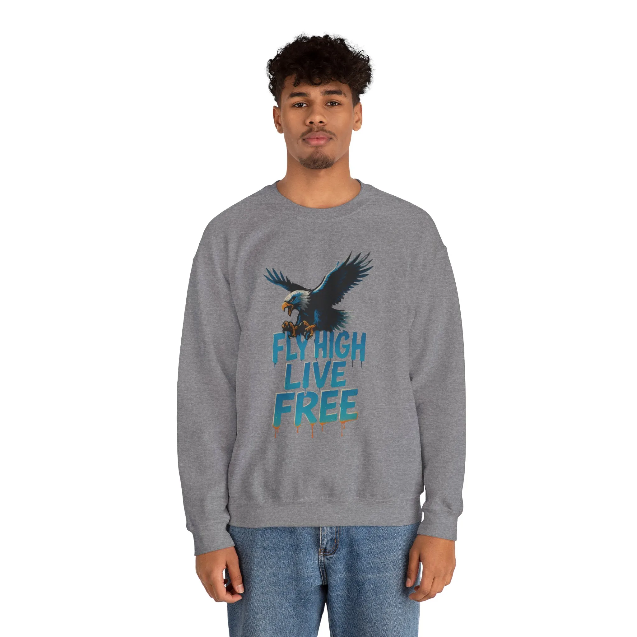 Mens Heavy Blend™ Crewneck Sweatshirt, Fly High Live Free Mens Eagle Graphic Sweatshirt - Image 14