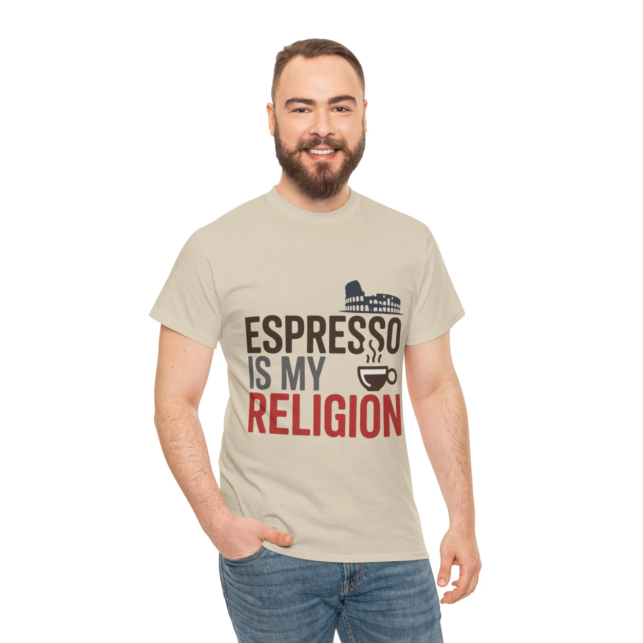 Espresso Is My Religion Coffee Rome Graphic Mens T-Shirt, Coffee Lover Gift - Image 5