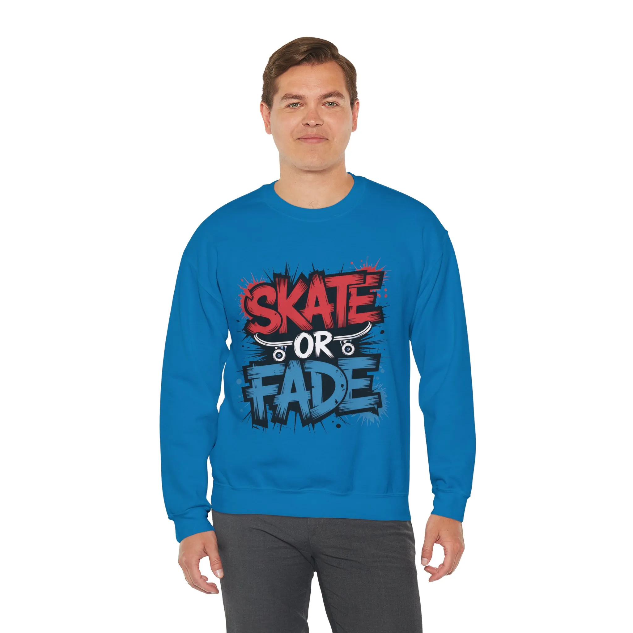 Skate Or Fade Men's Crewneck Sweatshirt, Graffiti Skateboarding Pullover, Urban Streetwear Top, Men's Heavy Blend™ Crewneck Sweatshirt - Image 18