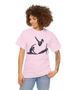 Womens Heavy Cotton Tee, Womens Pilates Graphic T-Shirt, Yoga Fitness Tee, Workout Top with Silhouette Print