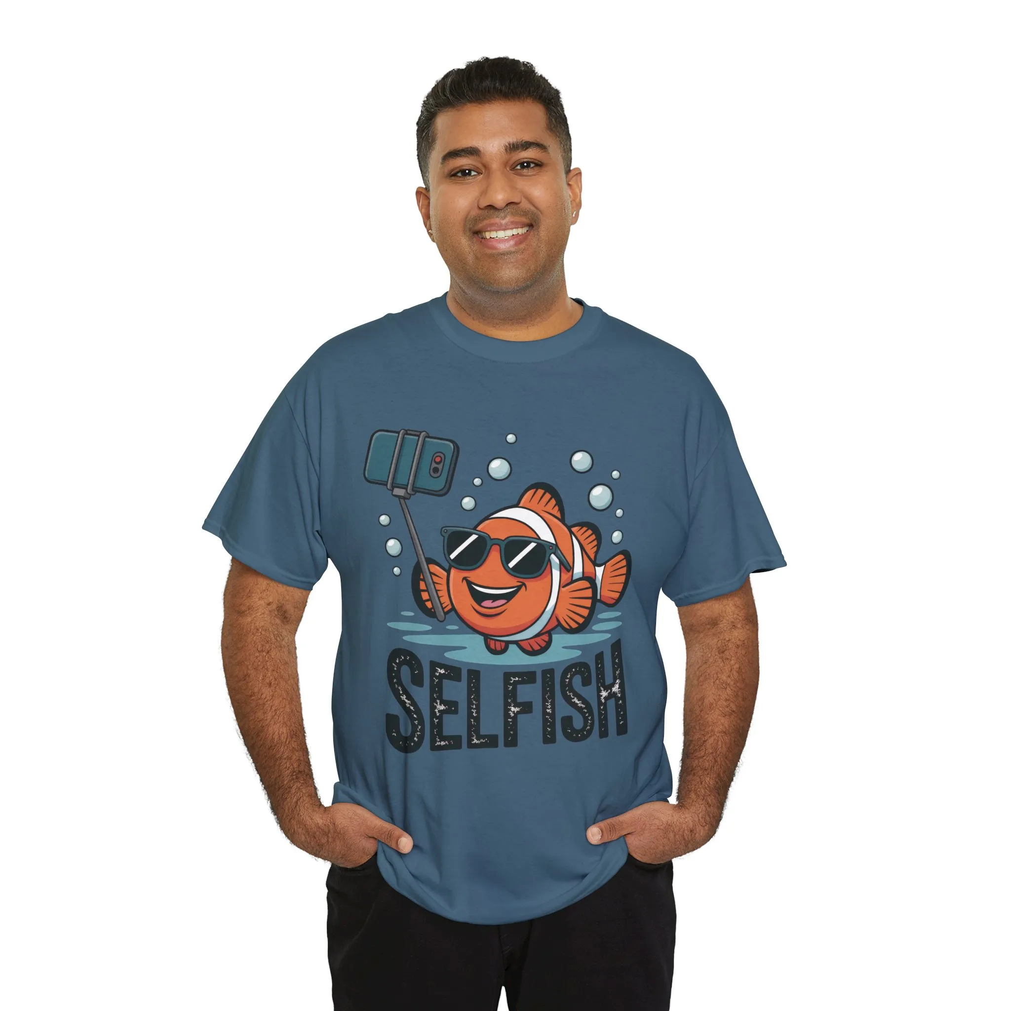 Unisex Heavy Cotton Tee, Mens Selfish Funny Fish T-Shirt, Cute Selfie Graphic Tee, Ocean Humor Shirt - Image 21