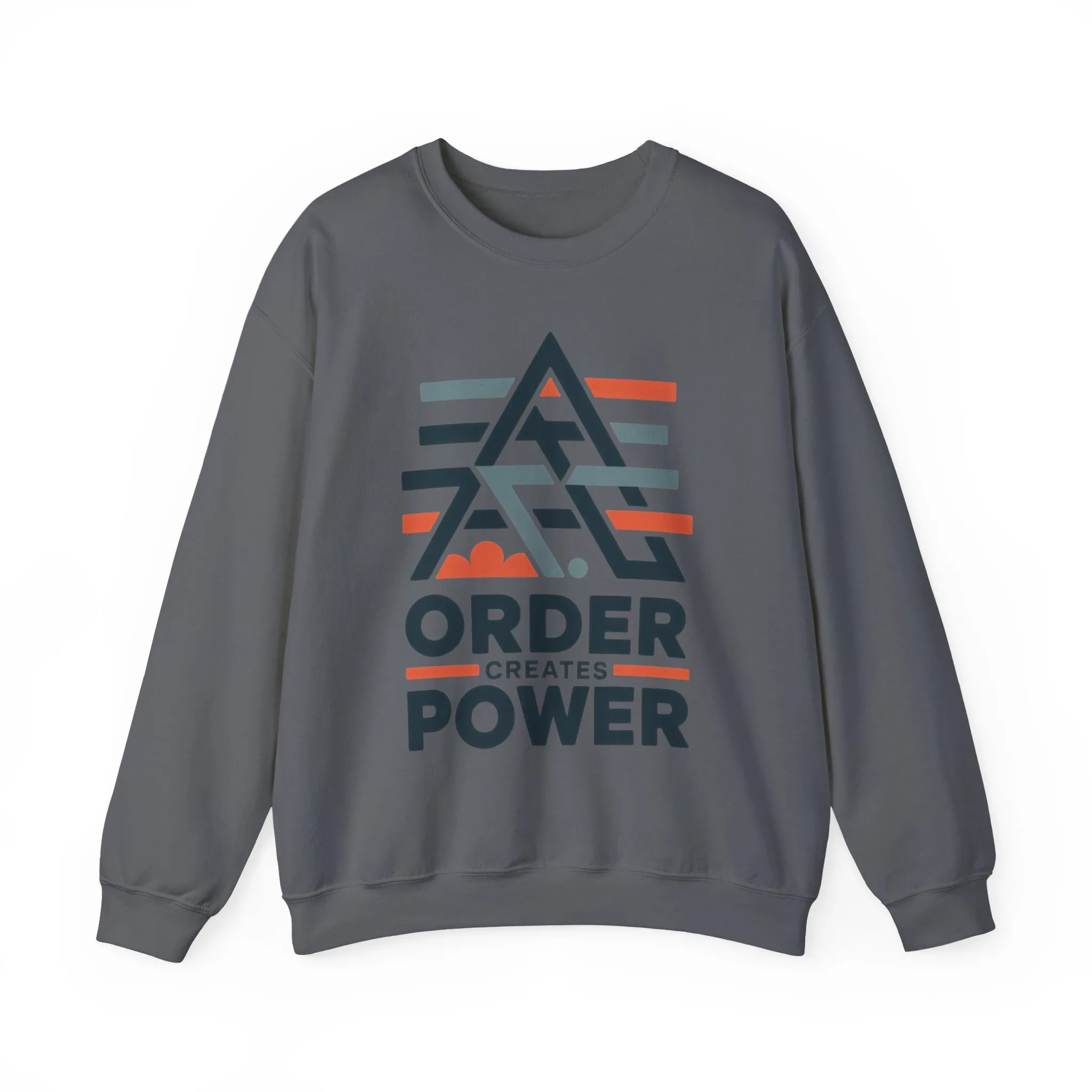 Mens Sweatshirt Order Creates Power, Minimal Geometric Motivational Graphic Pullover, Heavy Blend™ Crewneck Sweatshirt - Image 25