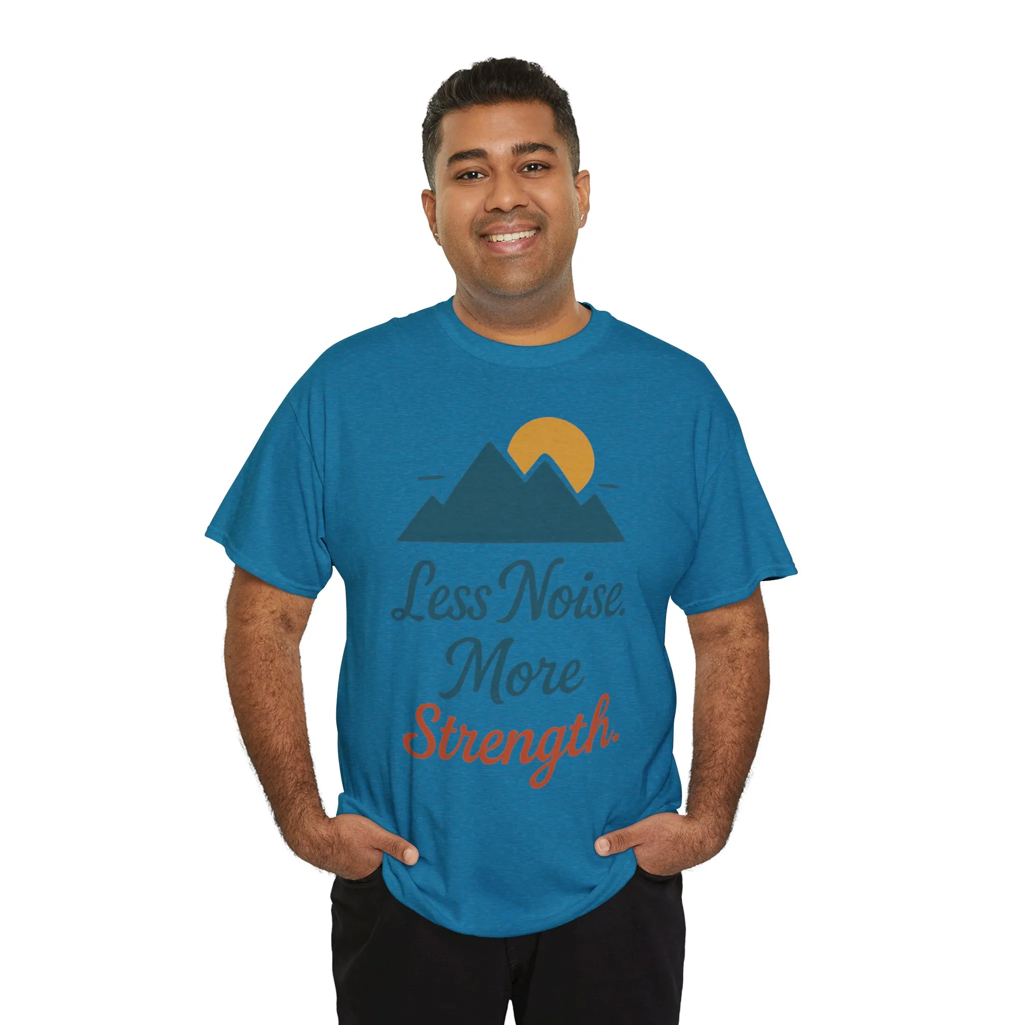 Mens Less Noise More Strength Mountain T-Shirt, Motivational Gym Hiking Tee - Image 27