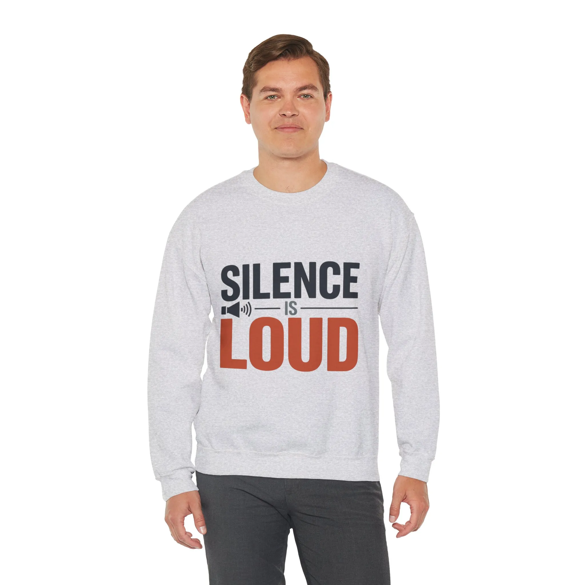 Mens Heavy Blend™ Crewneck Sweatshirt, Silence Is Loud Motivational Mens Sweatshirt - Image 3