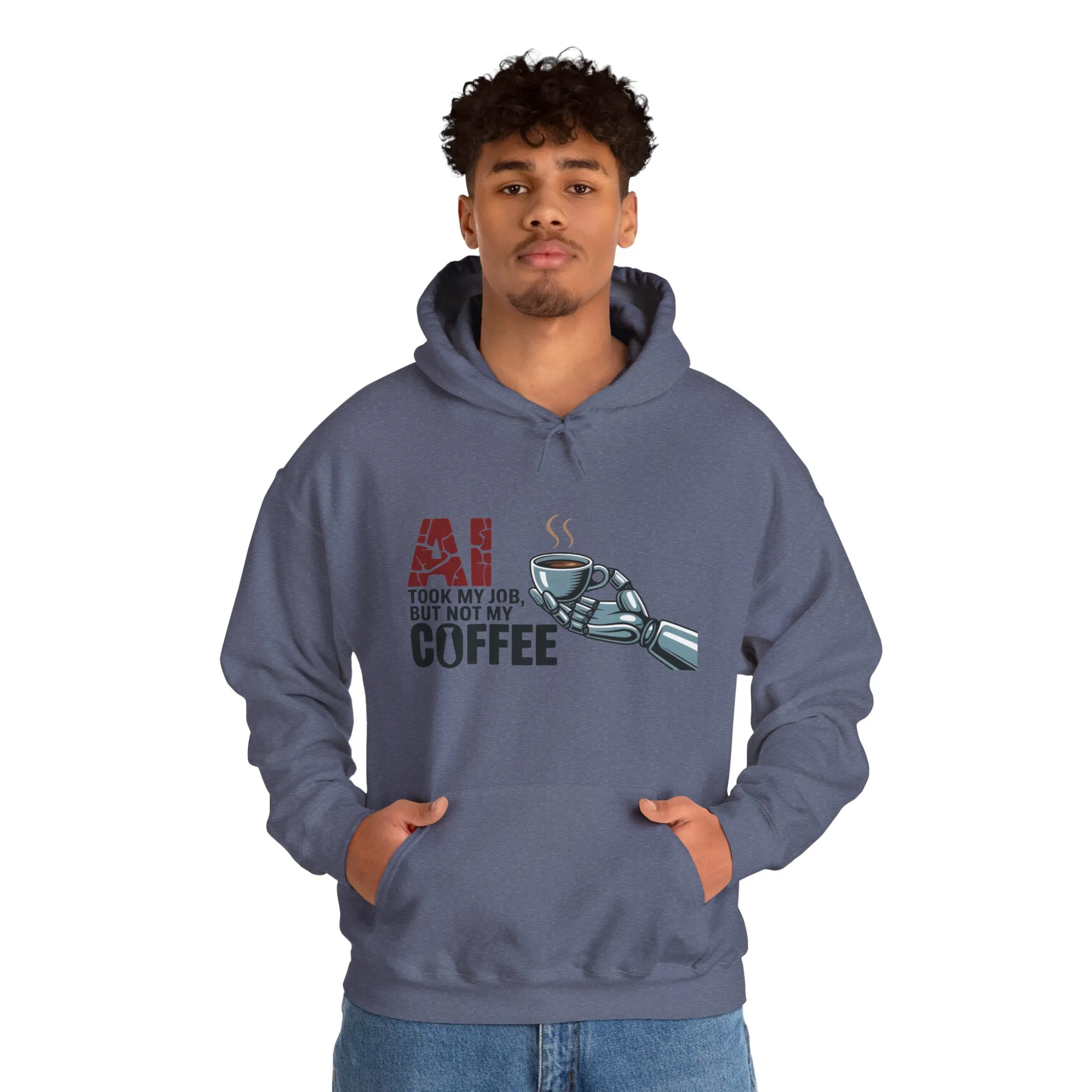 AI Coffee Hoodie, Funny Robot Humor Pullover, Geek Job Joke Sweatshirt Gift, Men's Heavy Blend™ Hooded Sweatshirt, Sarcastic Work Shirt - Image 35