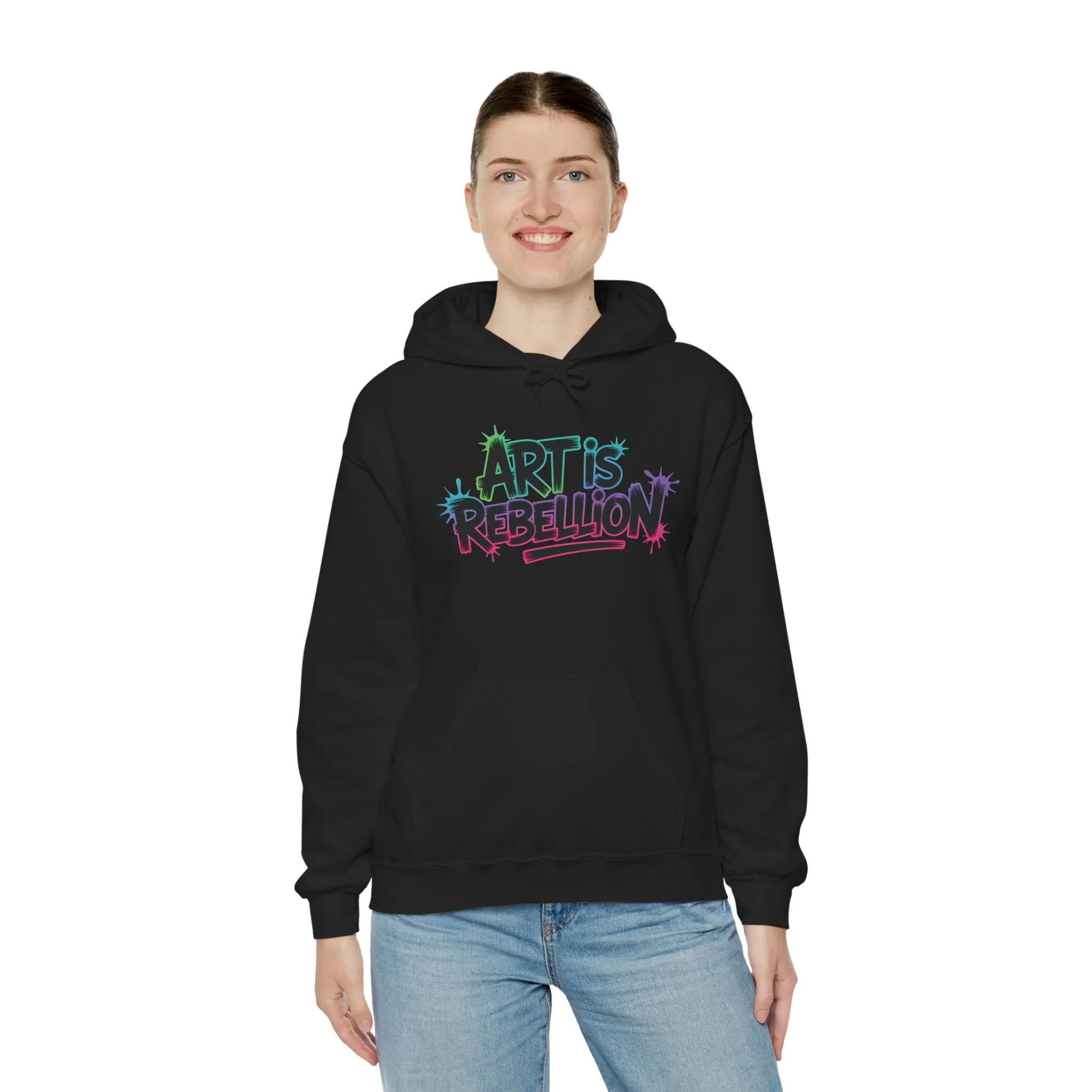Art Is Rebellion Hoodie, Women's Graffiti Street Art Hooded Sweatshirt, Rebel Graphic Statement Pullover, Heavy Blend™ Hooded Sweatshirt - Image 6