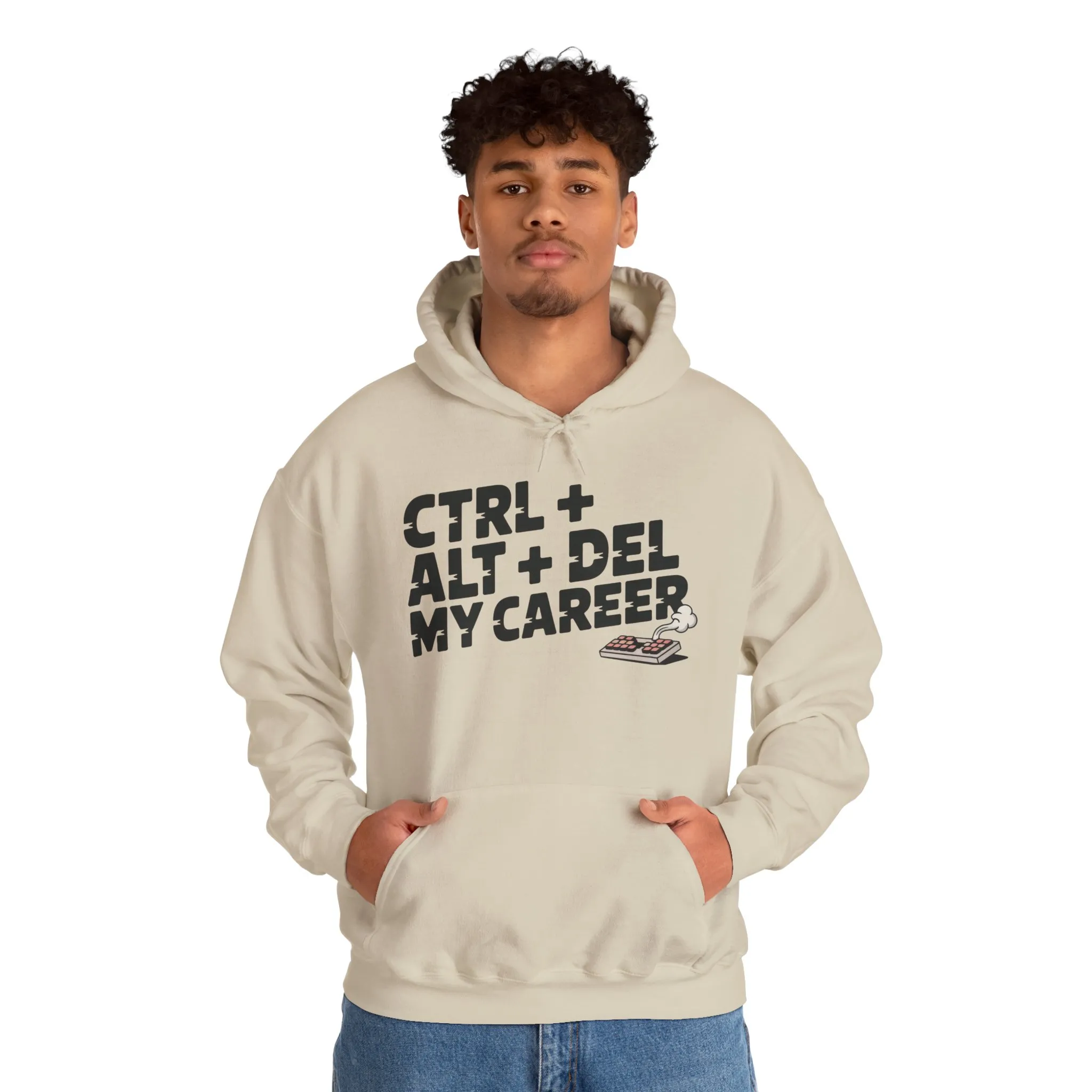 Men's Ctrl Alt Del My Career Hoodie, Funny Geek Workwear, Sarcastic Office Humor Pullover - Image 7