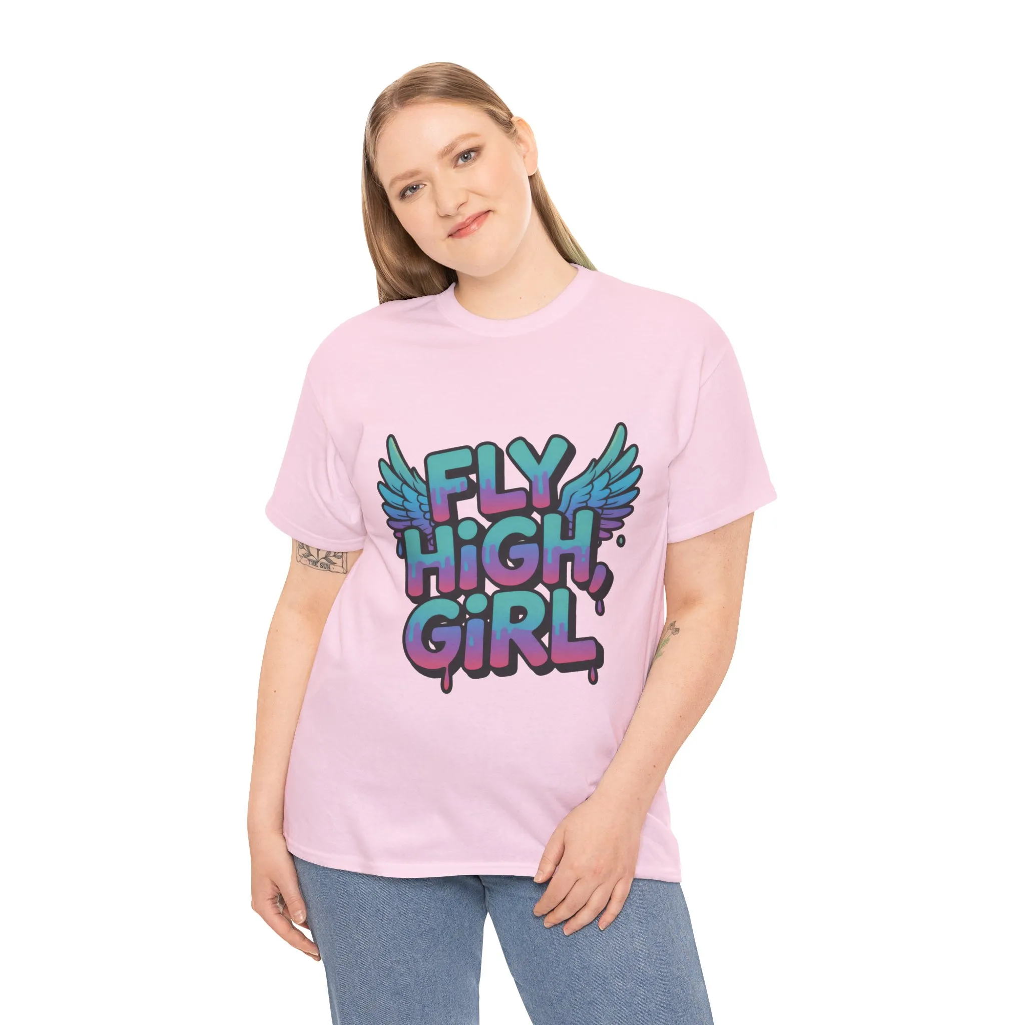 Women's Graphic Tee Fly High Girl, Angel Wings Graffiti Drip T-Shirt, Bold Streetwear Top - Image 21