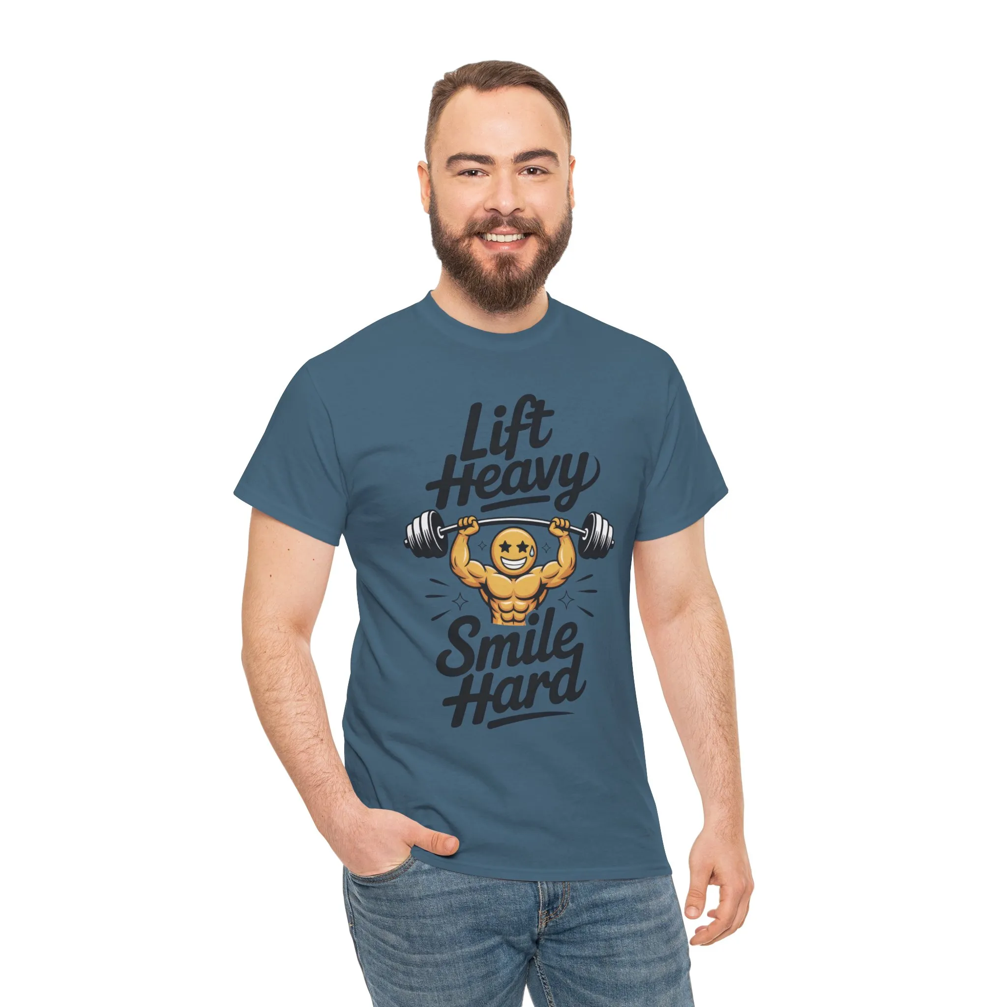 Mens Lift Heavy Smile Hard T-Shirt, Funny Gym Workout Graphic Tee, Mens Gym Tshirt - Image 17