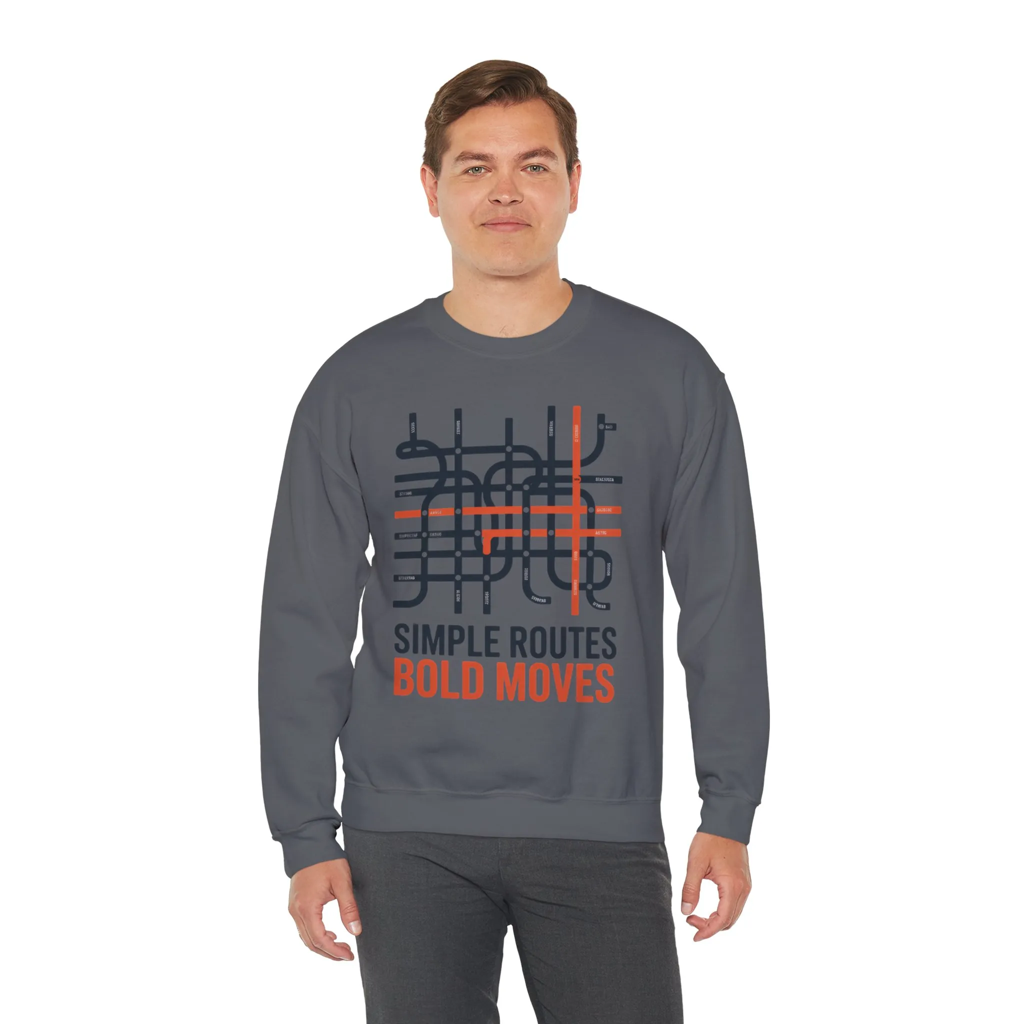 Mens Heavy Blend™ Crewneck Sweatshirt, Simple Routes Bold Moves Sweatshirt, Minimalist Metro Map Graphic Pullover - Image 32