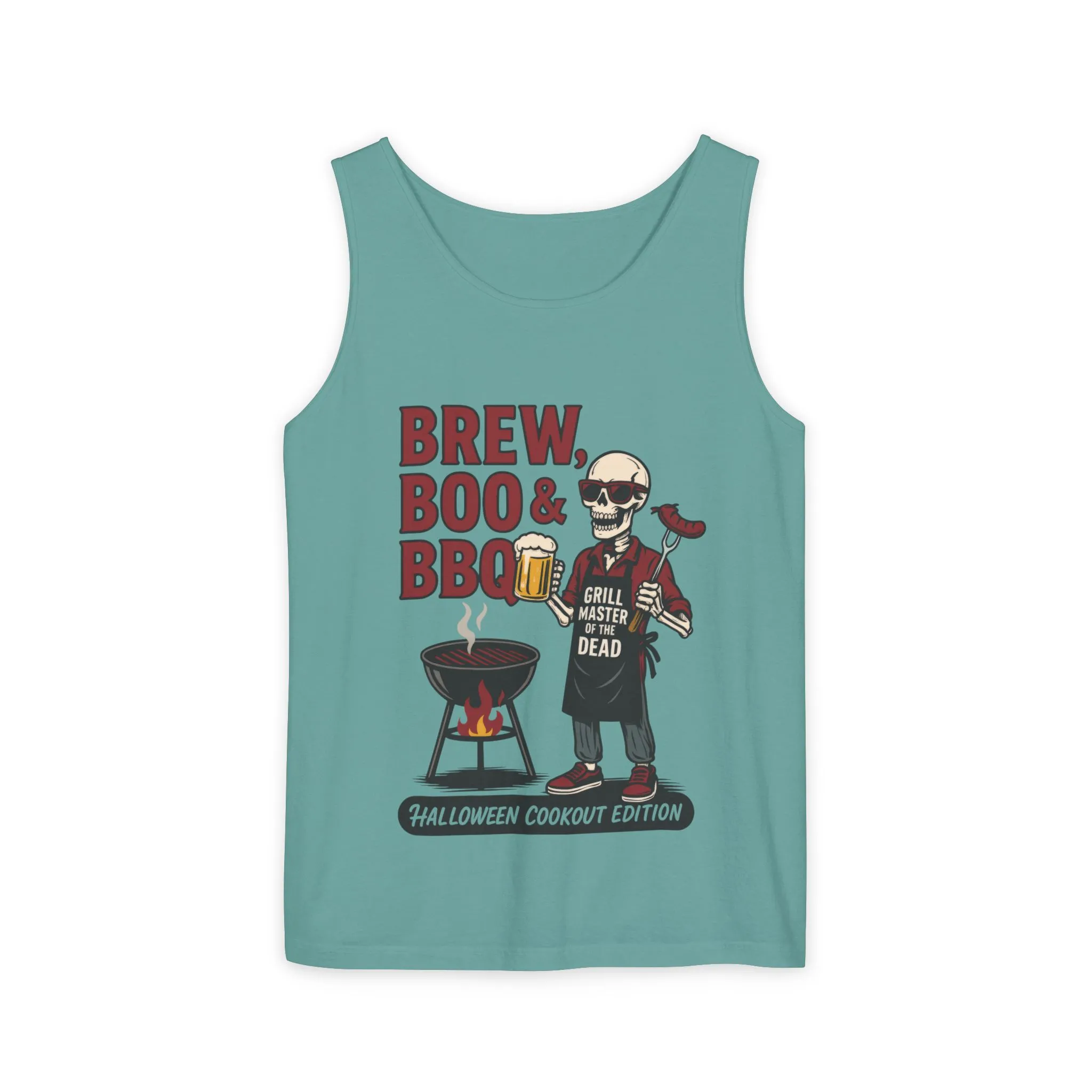 Halloween BBQ Men's Tank Top, Brew Boo & BBQ Skeleton Grill Master, Funny Dad Gift, Grill Master Top, Funny Skeleton Top - Image 11