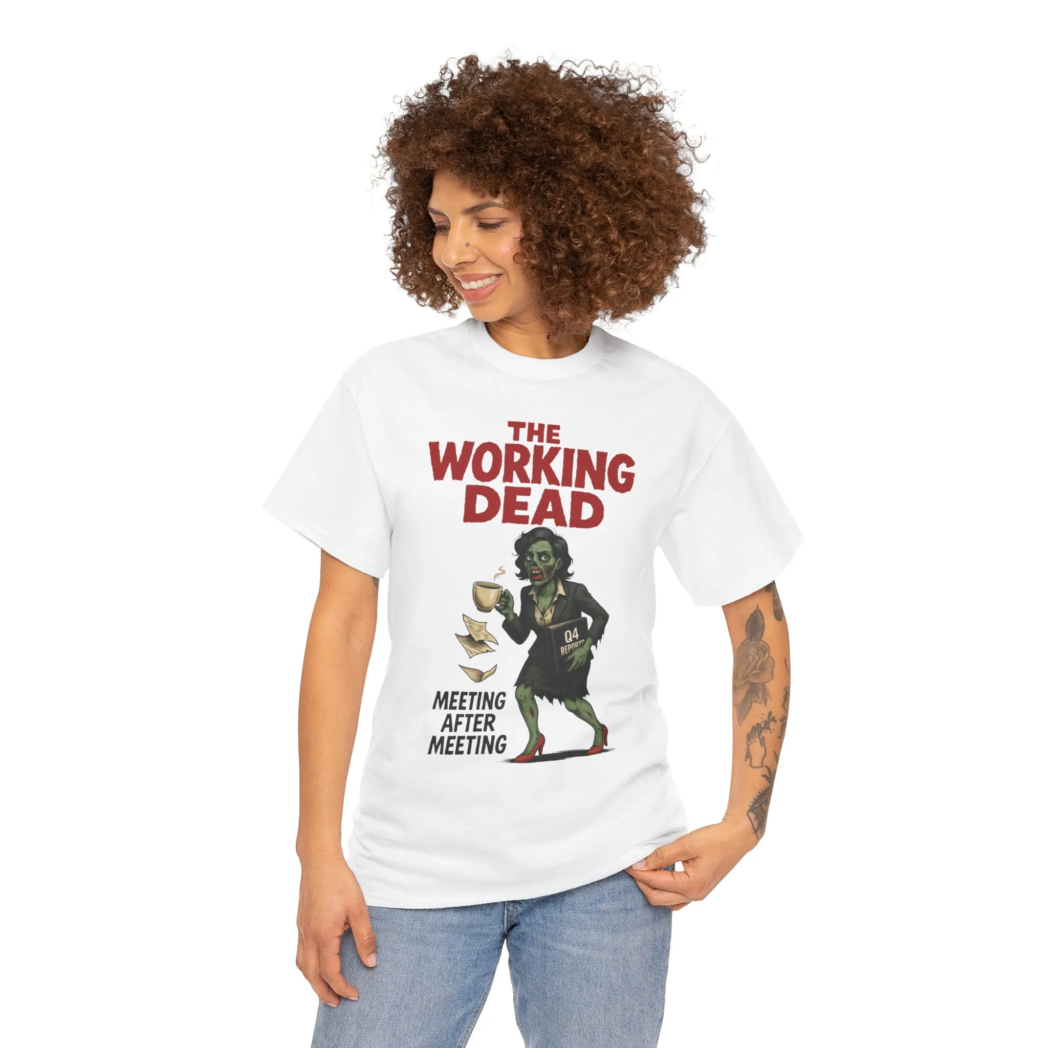 The Working Dead Women's Zombie Funny Office T-Shirt, Meeting Humor Tee, Zombie Work Top, Halloween Work Tee - Image 4