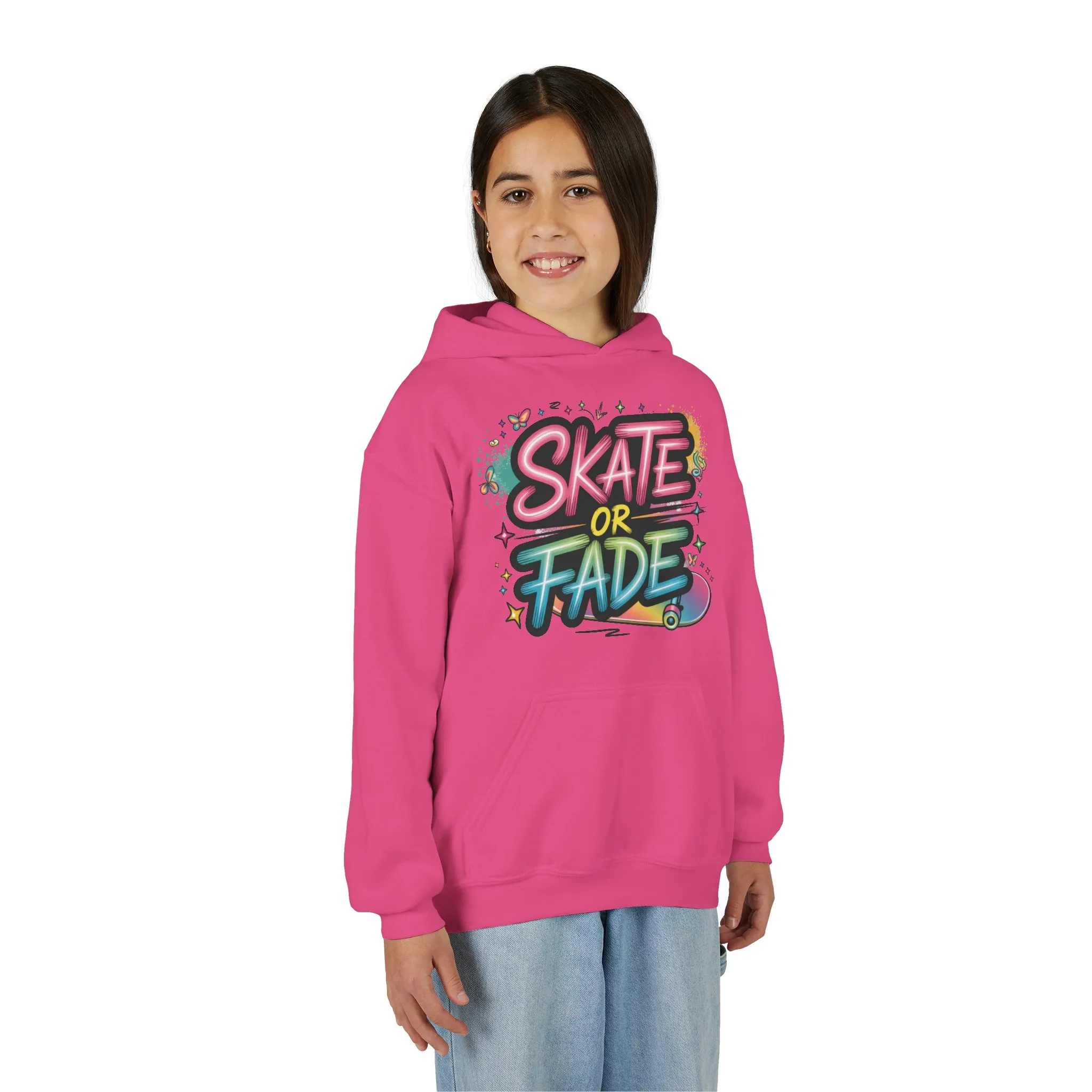 Youth Heavy Blend Hooded Sweatshirt, Skate Or Fade Girls Shirt, Colorful Graffiti Skateboarding Hoodie - Image 25