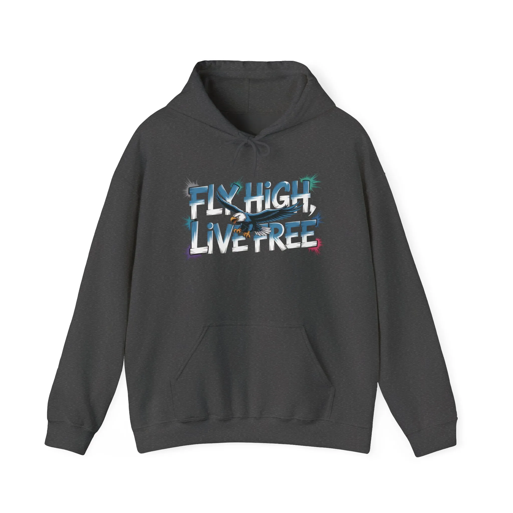 Mens Heavy Blend™ Hooded Sweatshirt, Fly High Live Free Eagle Mens Hoodie Streetwear - Image 9
