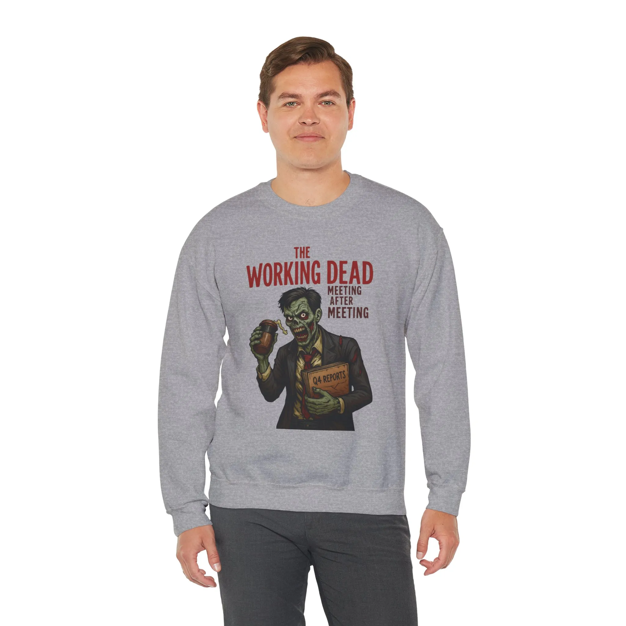 The Working Dead Men's Funny Zombie Sweatshirt, Office Humor Crewneck, Halloween Work Top - Image 11