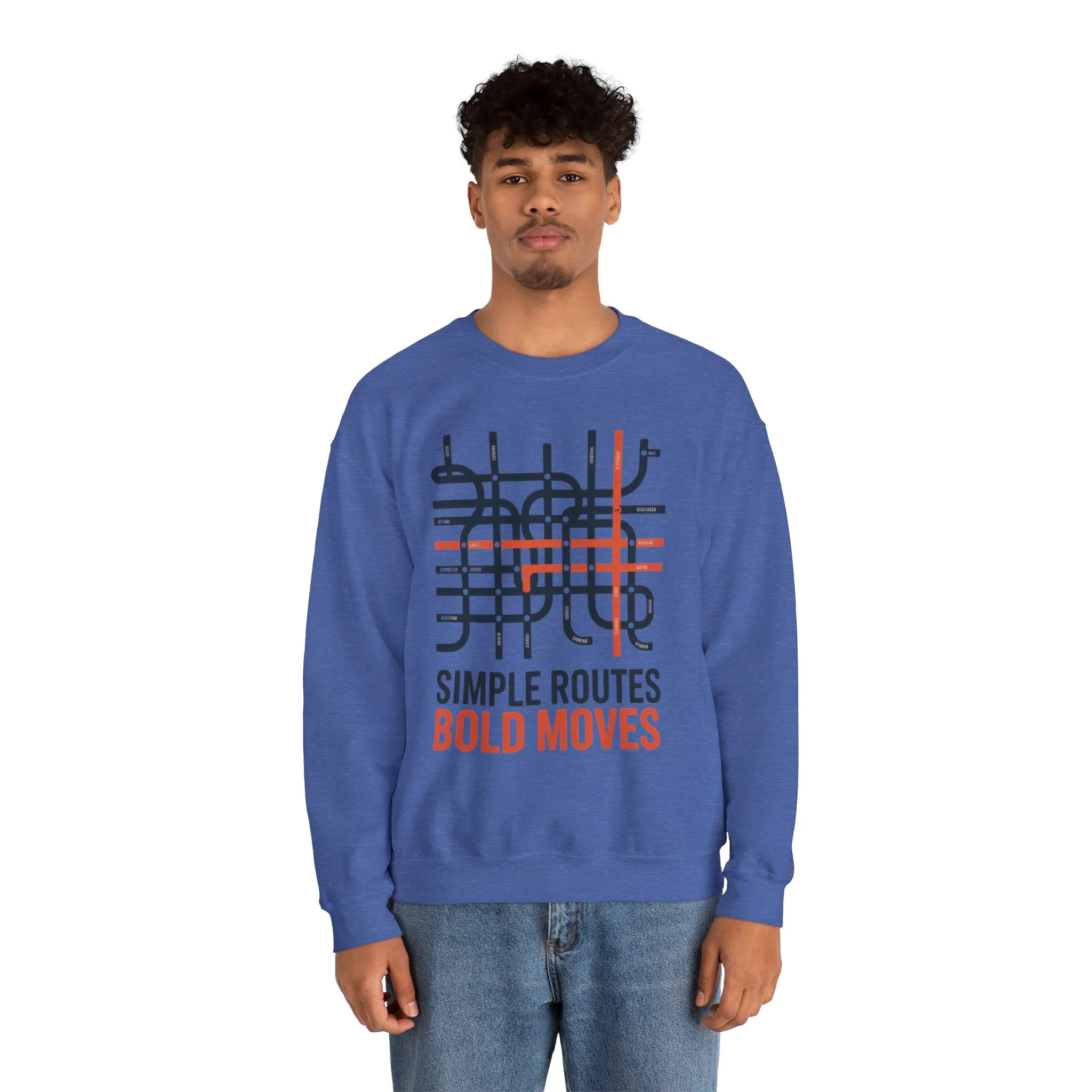 Mens Heavy Blend™ Crewneck Sweatshirt, Simple Routes Bold Moves Sweatshirt, Minimalist Metro Map Graphic Pullover - Image 23