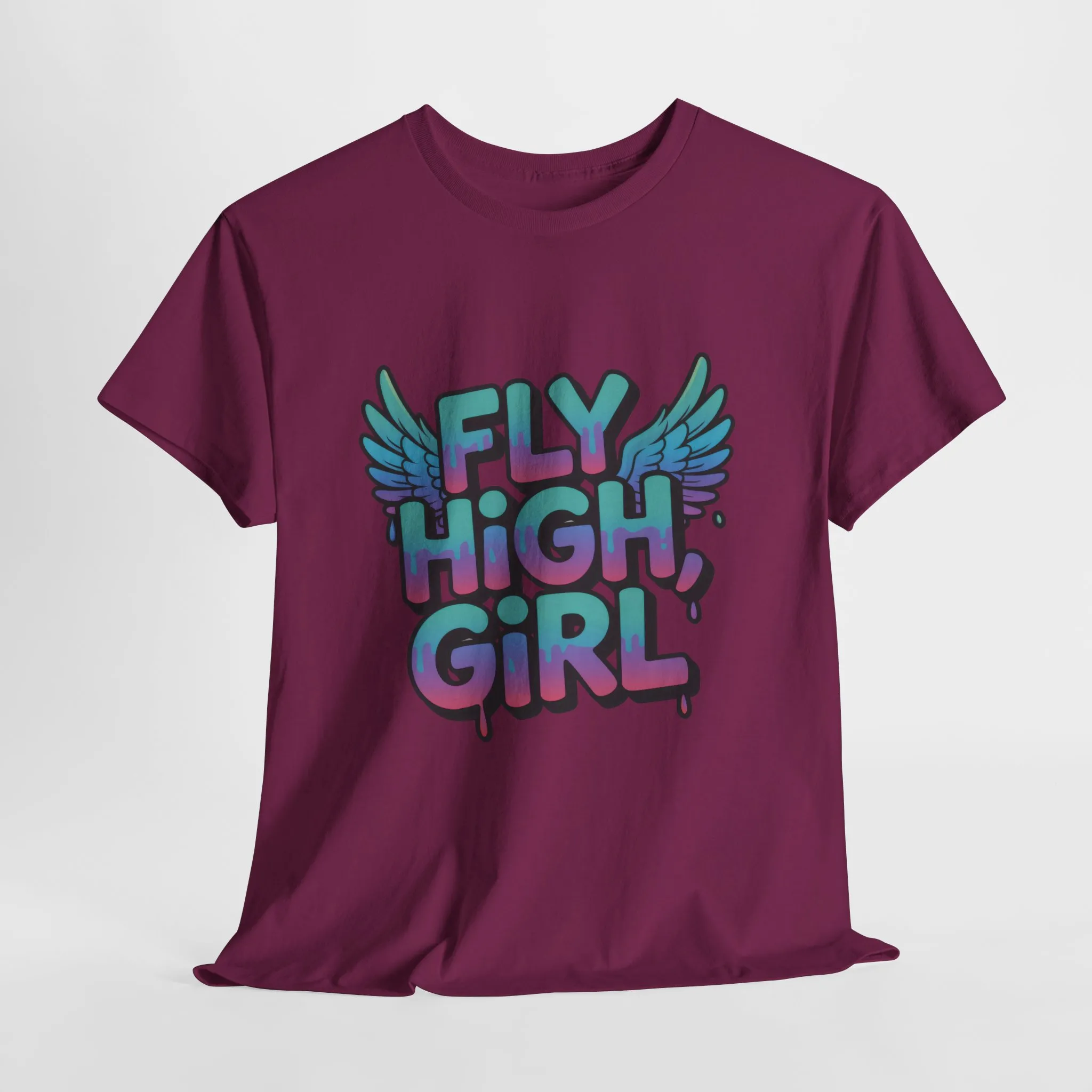 Women's Graphic Tee Fly High Girl, Angel Wings Graffiti Drip T-Shirt, Bold Streetwear Top - Image 25