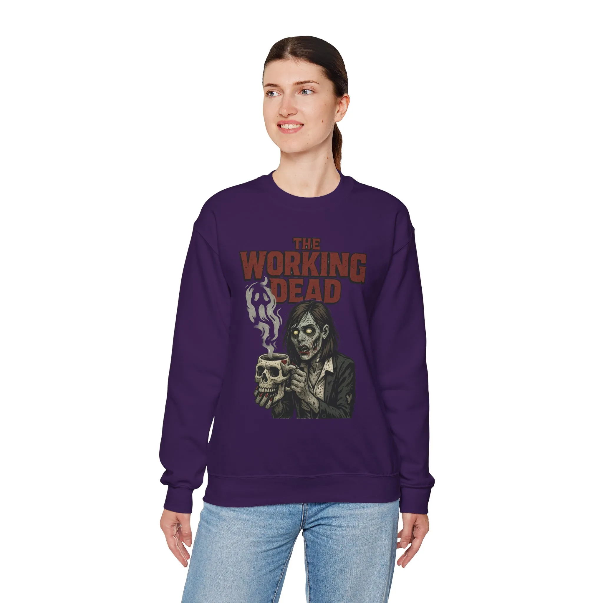 The Working Dead Women's Zombie Sweatshirt, Halloween Zombie Top, Work Humor Sweatshirt, Women's Heavy Blend™ Crewneck Sweatshirt - Image 24