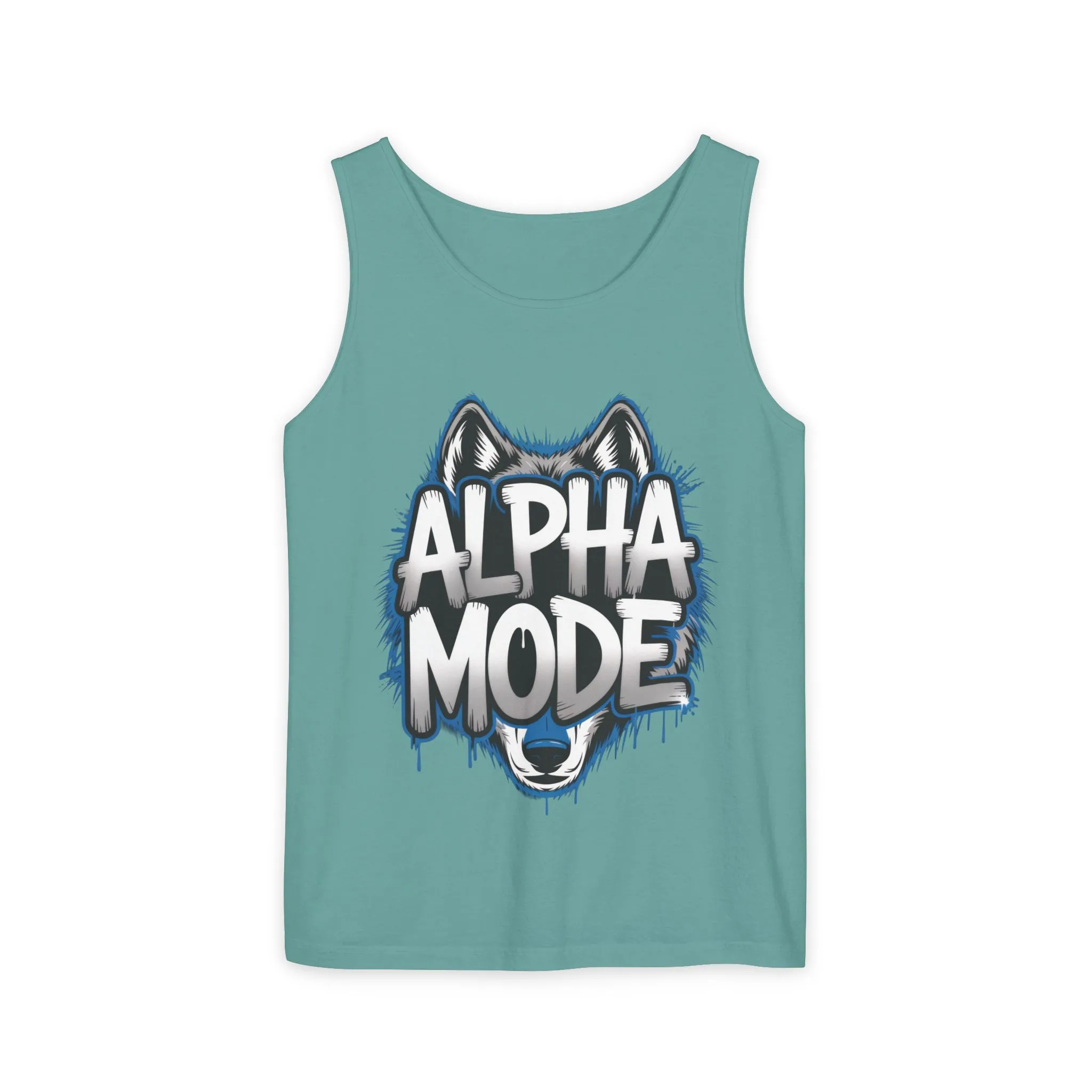 Mens Garment-Dyed Tank Top, Alpha Mode Wolf Graphic Mens Tank Top Gym Wear - Image 34