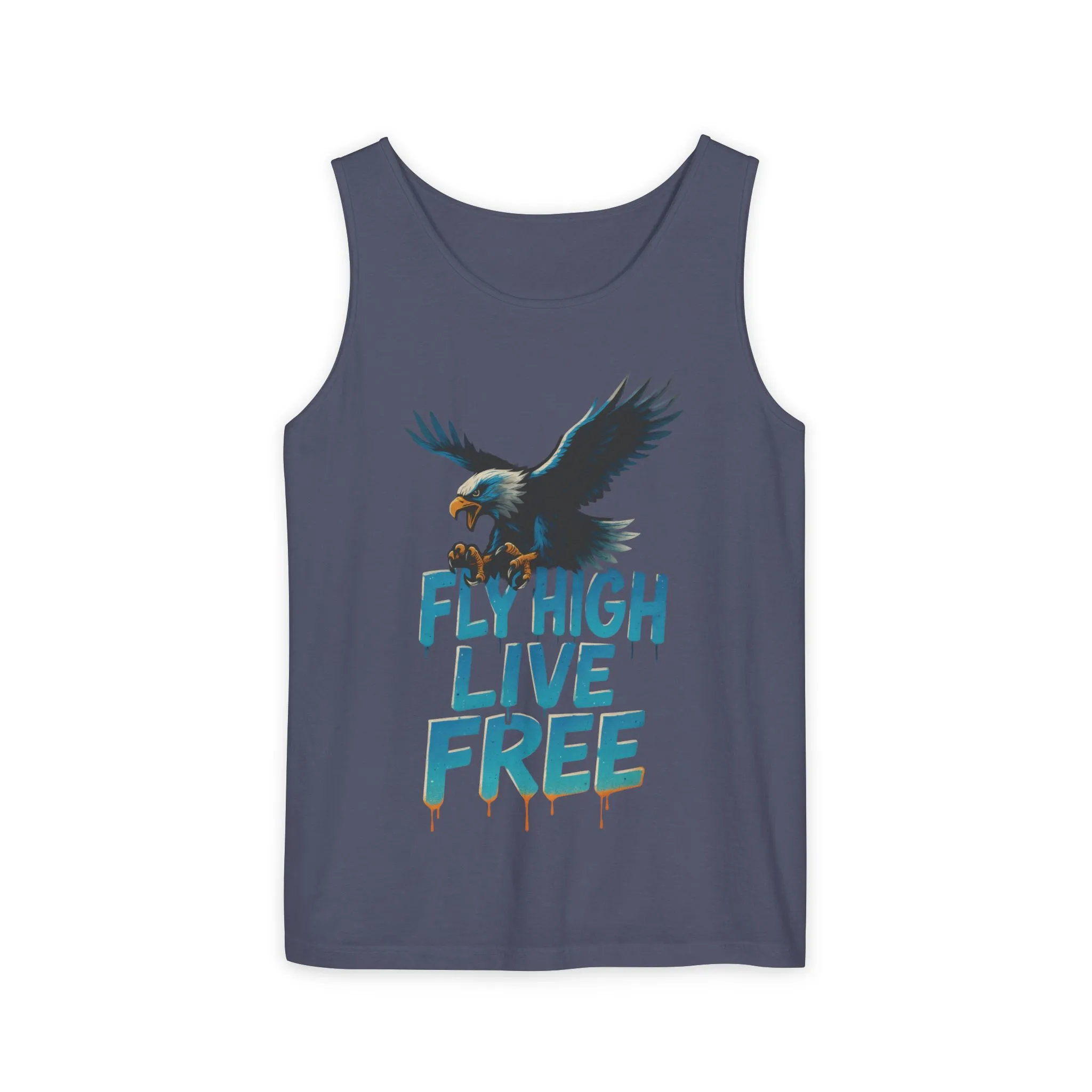 Mens Garment-Dyed Tank Top, Fly High Live Free Eagle Mens Tank Top Gym Wear - Image 15