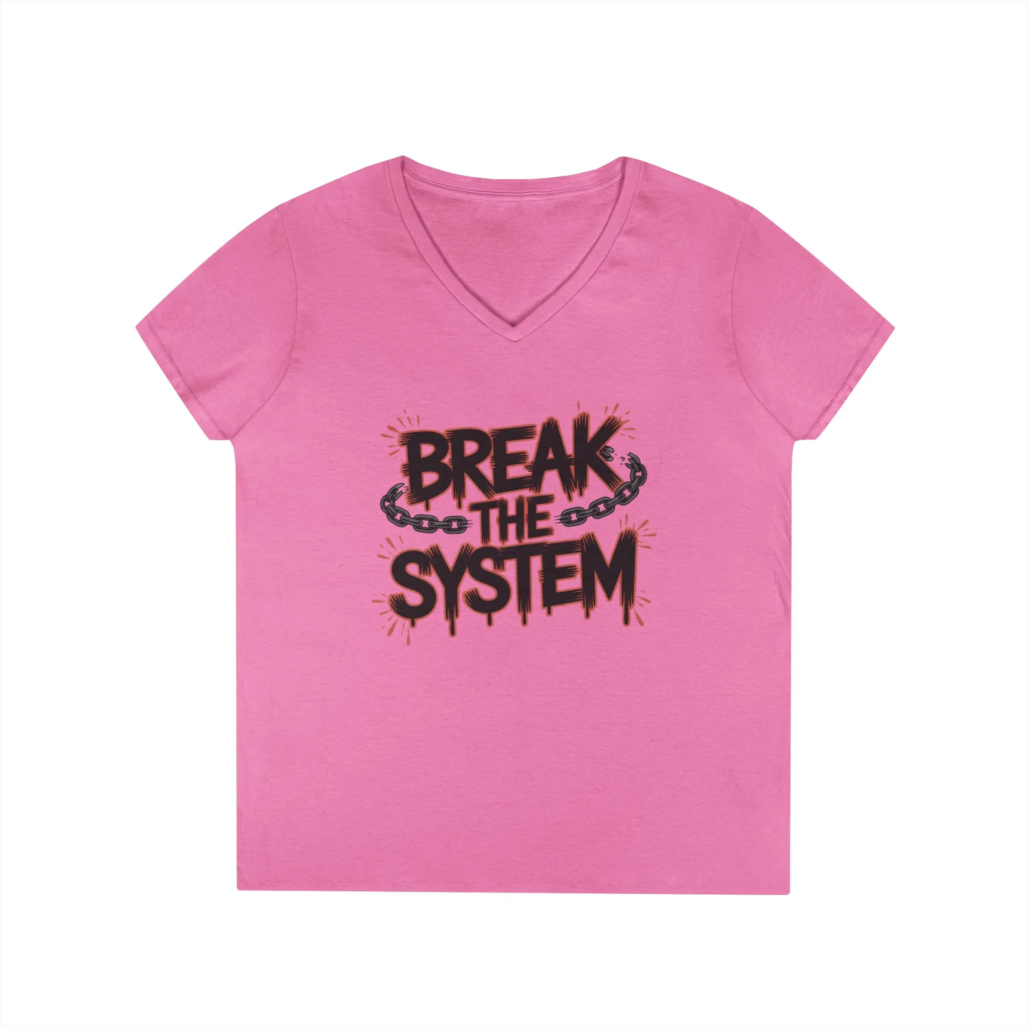 Ladies' V-Neck T-Shirt, Women's Graphic Tee, Break the System Shirt, Feminist Protest T-Shirt, Streetwear Gift for Her - Image 25