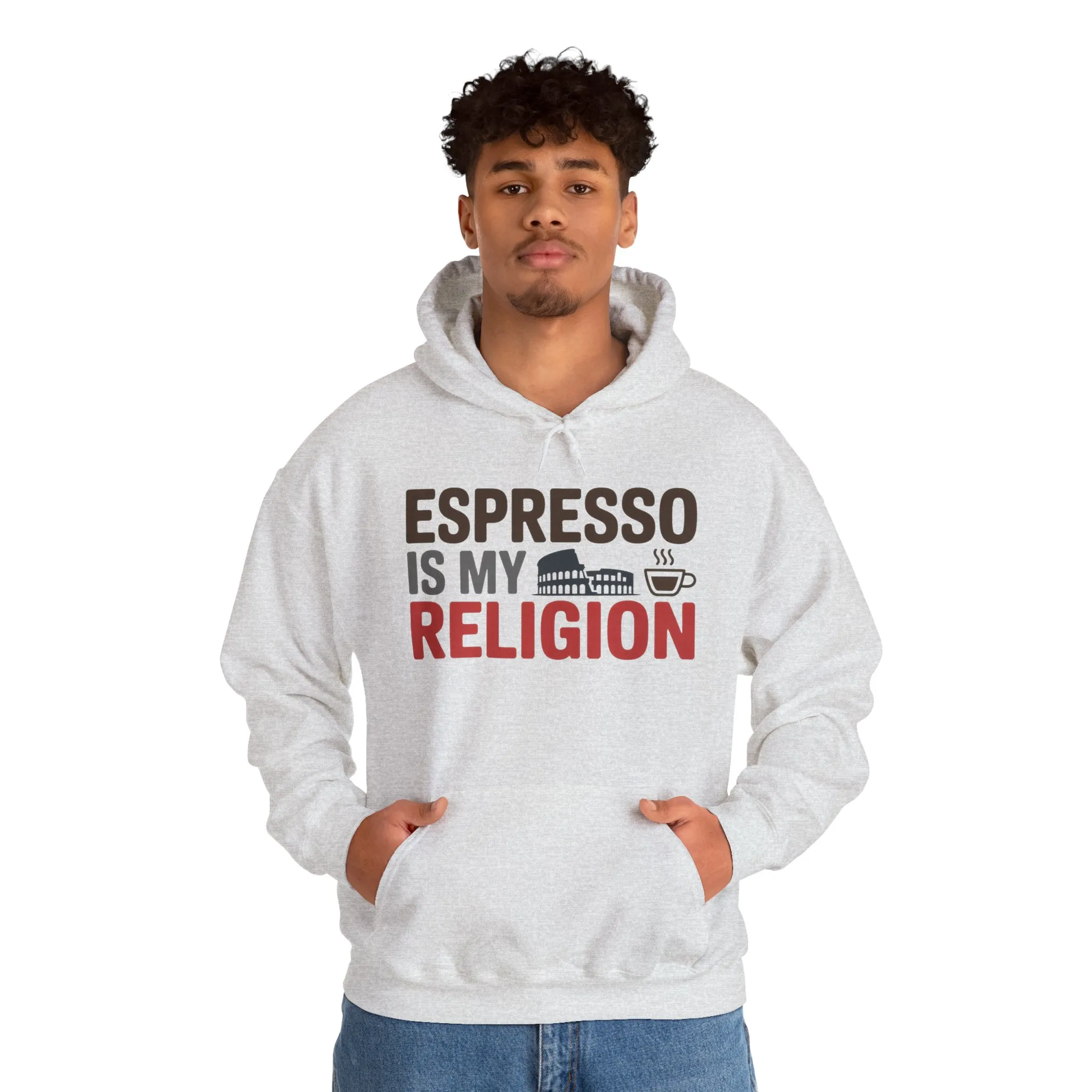 Mens Heavy Blend™ Hooded Sweatshirt, Espresso Is My Religion Coffee Rome Mens Hoodie - Image 7