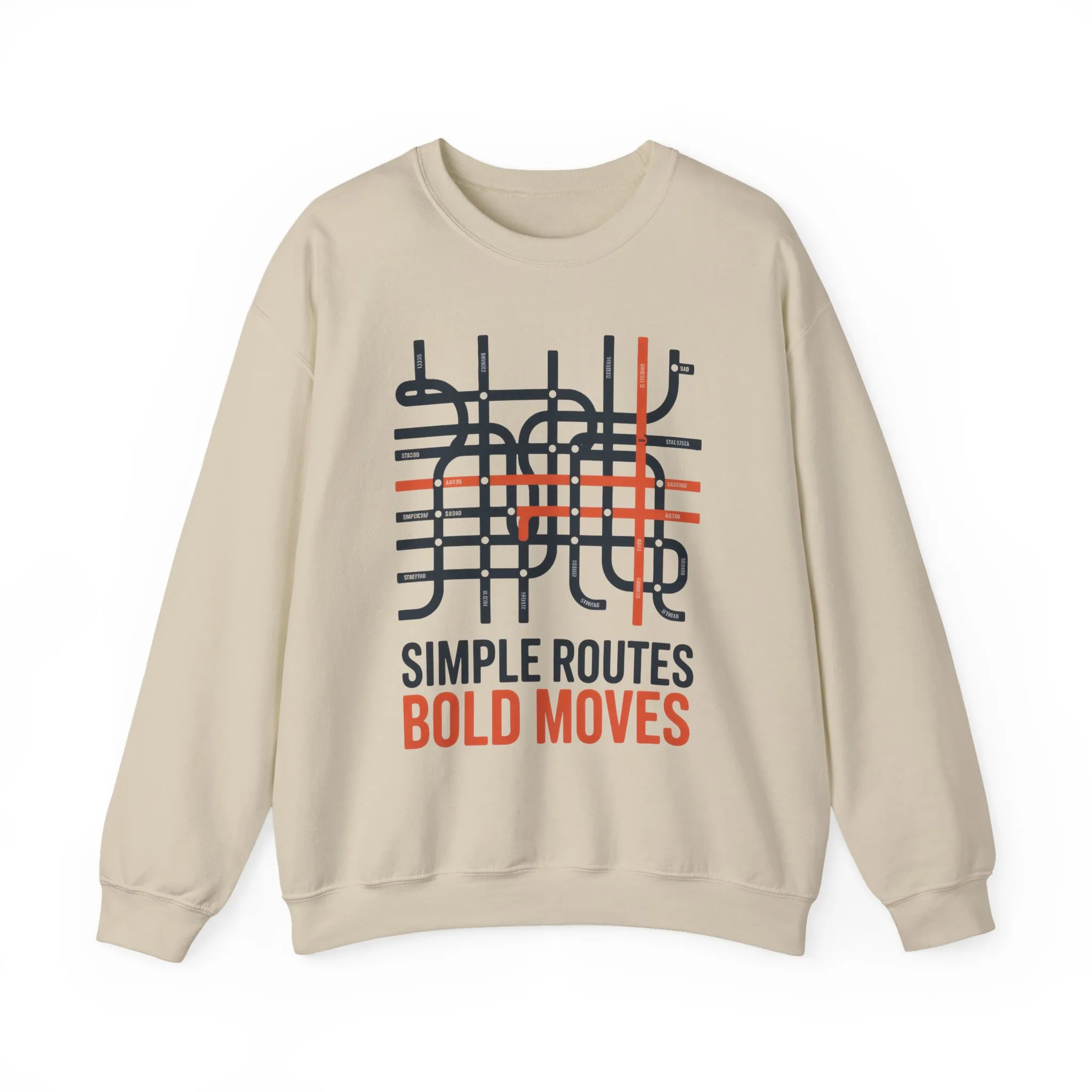 Mens Heavy Blend™ Crewneck Sweatshirt, Simple Routes Bold Moves Sweatshirt, Minimalist Metro Map Graphic Pullover - Image 5