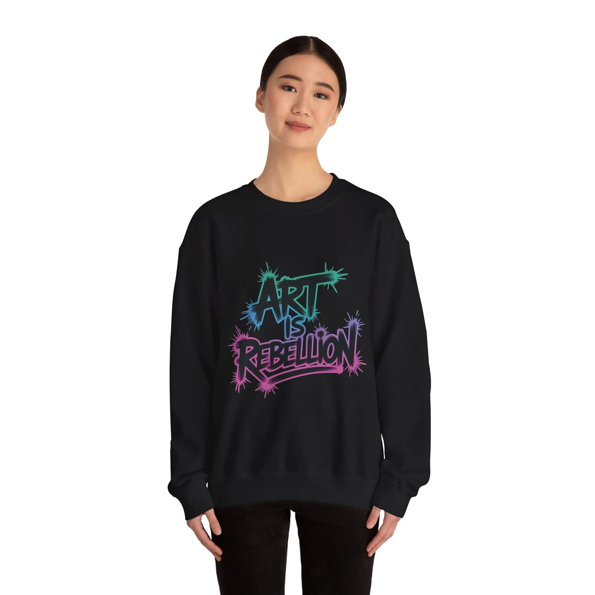 Art Is Rebellion Women's Sweatshirt, Graffiti Graphic Pullover, Bold Rebel Street Art Statement Top, Heavy Blend™ Crewneck Sweatshirt - Image 7