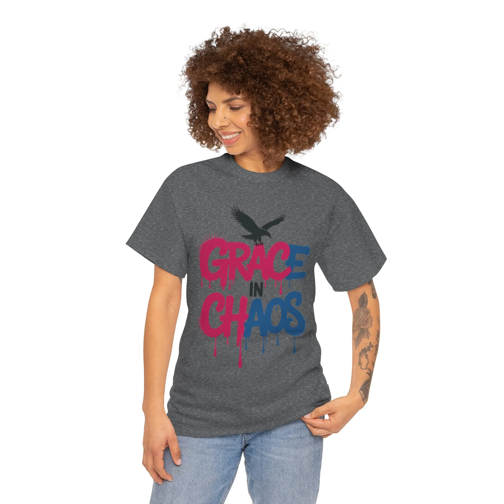 Women's Graffiti T-Shirt, Grace in Chaos Dripping Street Art Tee, Bold Urban Graphic Shirt - Image 8