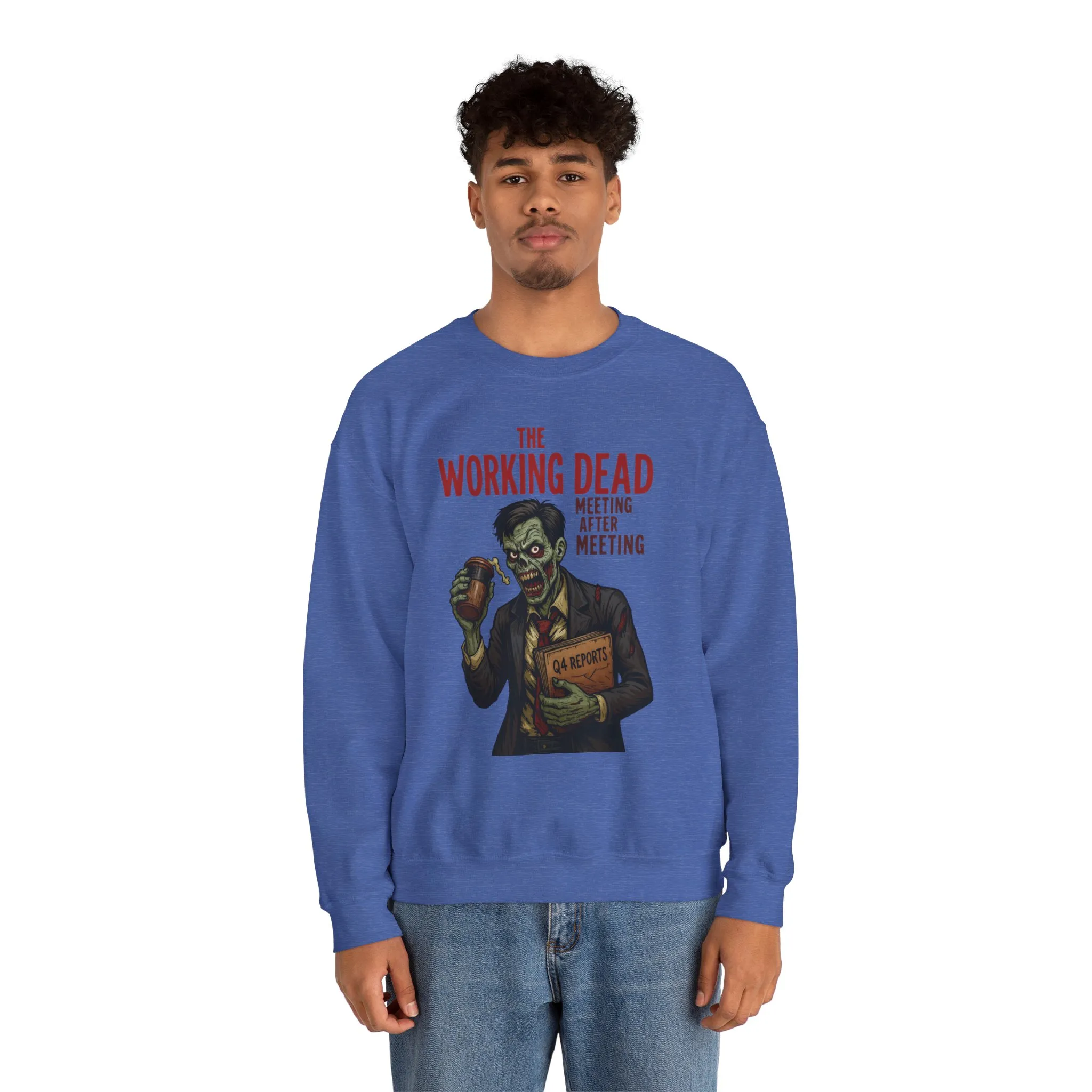 The Working Dead Men's Funny Zombie Sweatshirt, Office Humor Crewneck, Halloween Work Top - Image 13