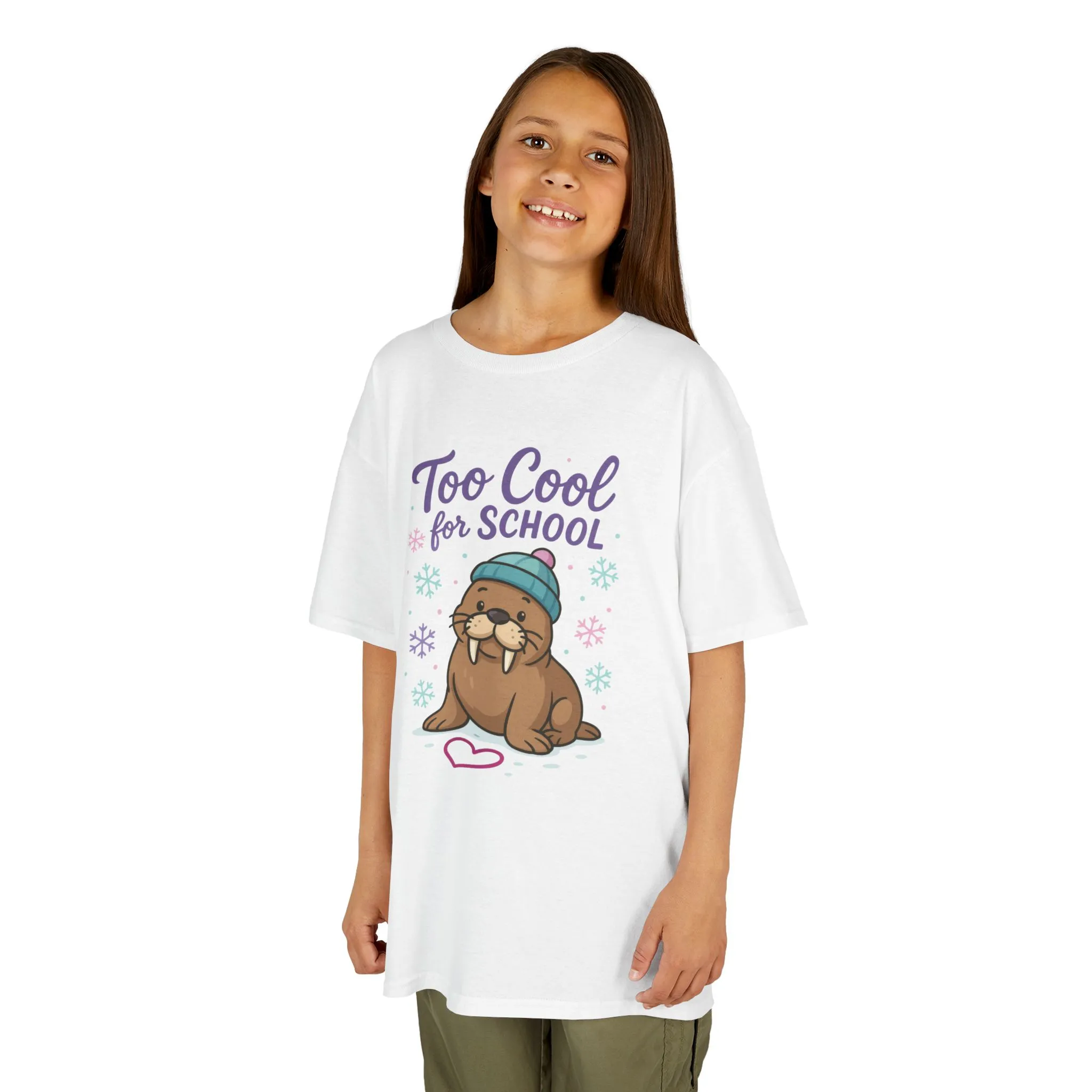 Kids Heavy Cotton™ Tee, Kids Too Cool for School Walrus T-Shirt, Cute Animal Graphic Tee, Funny Winter Shirt - Image 2