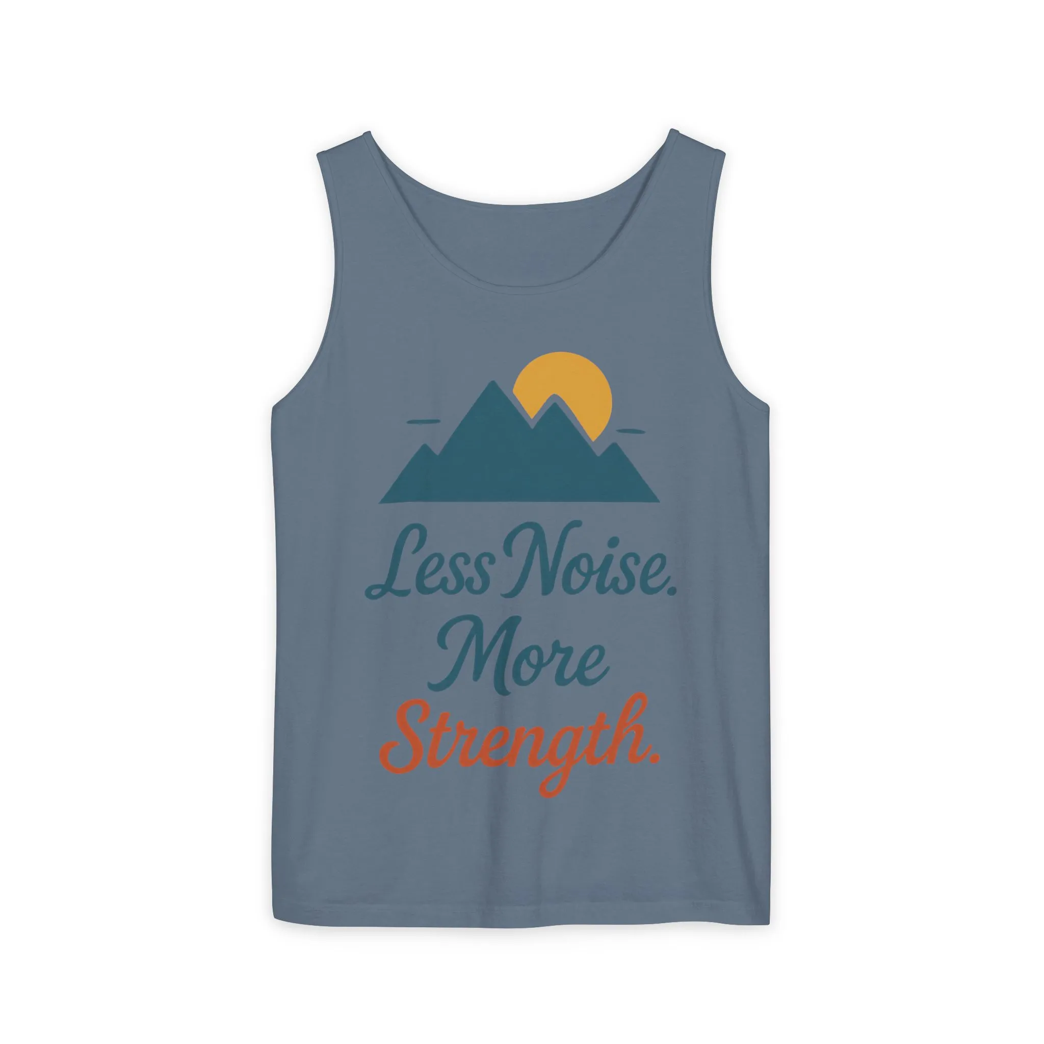Mens Garment-Dyed Tank Top, Mens Less Noise More Strength Tank Top, Minimal Mountain Fitness Graphic Shirt - Image 22
