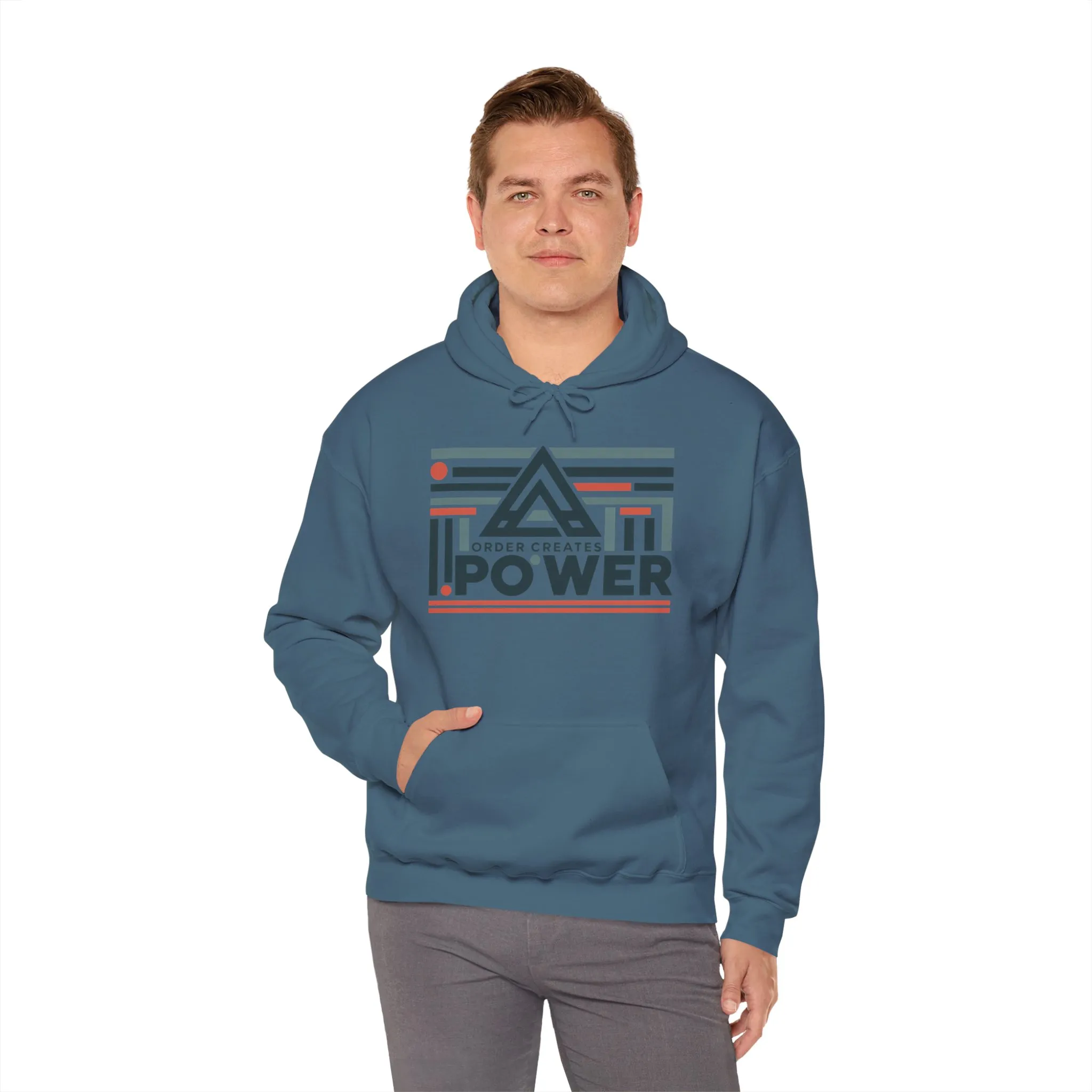 Mens Hoodie Order Creates Power, Geometric Minimal Motivational Graphic Pullover Hoodie, Mens Heavy Blend™ Hooded Sweatshirt - Image 20