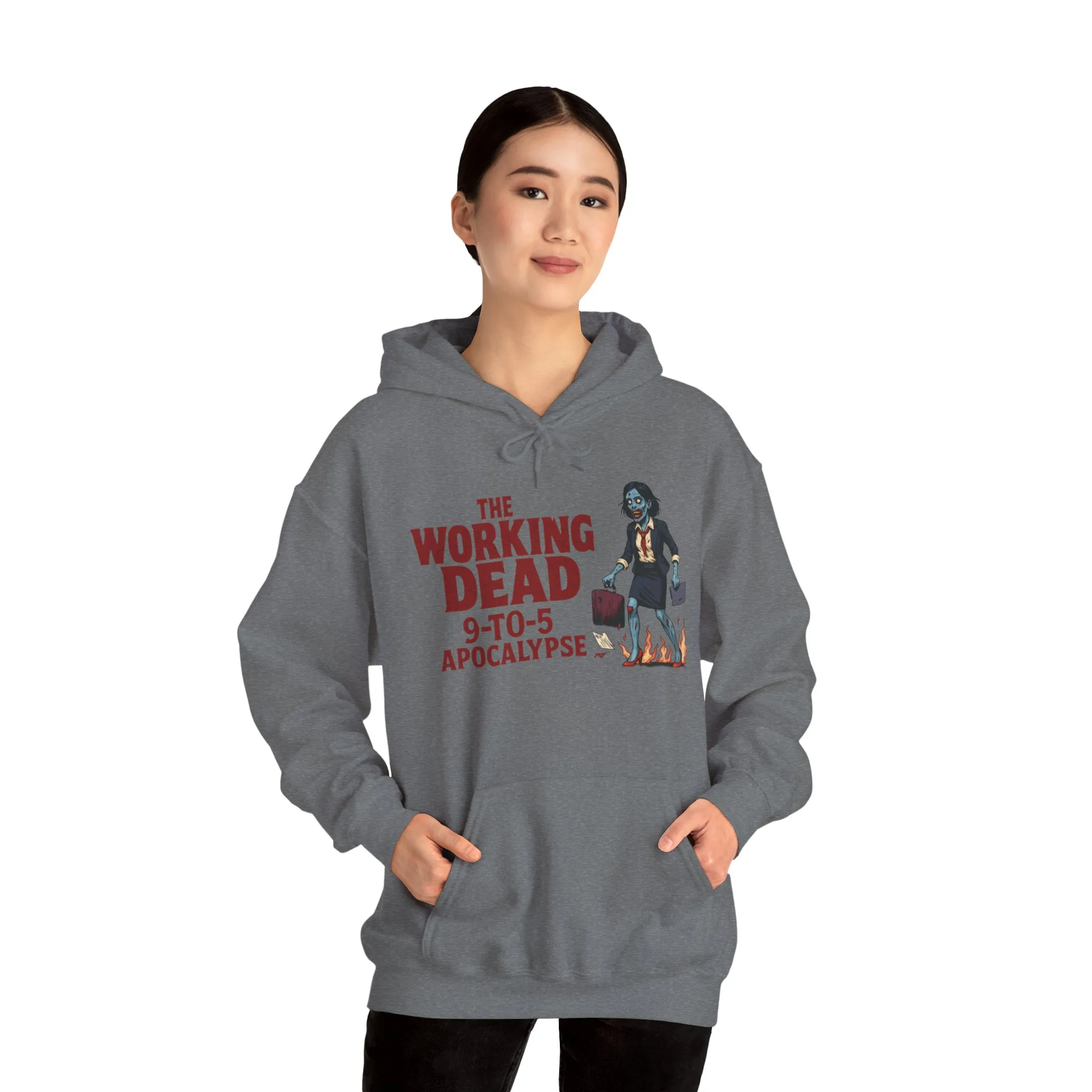 The Working Dead 9-to-5 Apocalypse Hoodie, Women's Horror Office Zombie Sweatshirt, Halloween Zombie Top, Halloween Work Top - Image 15