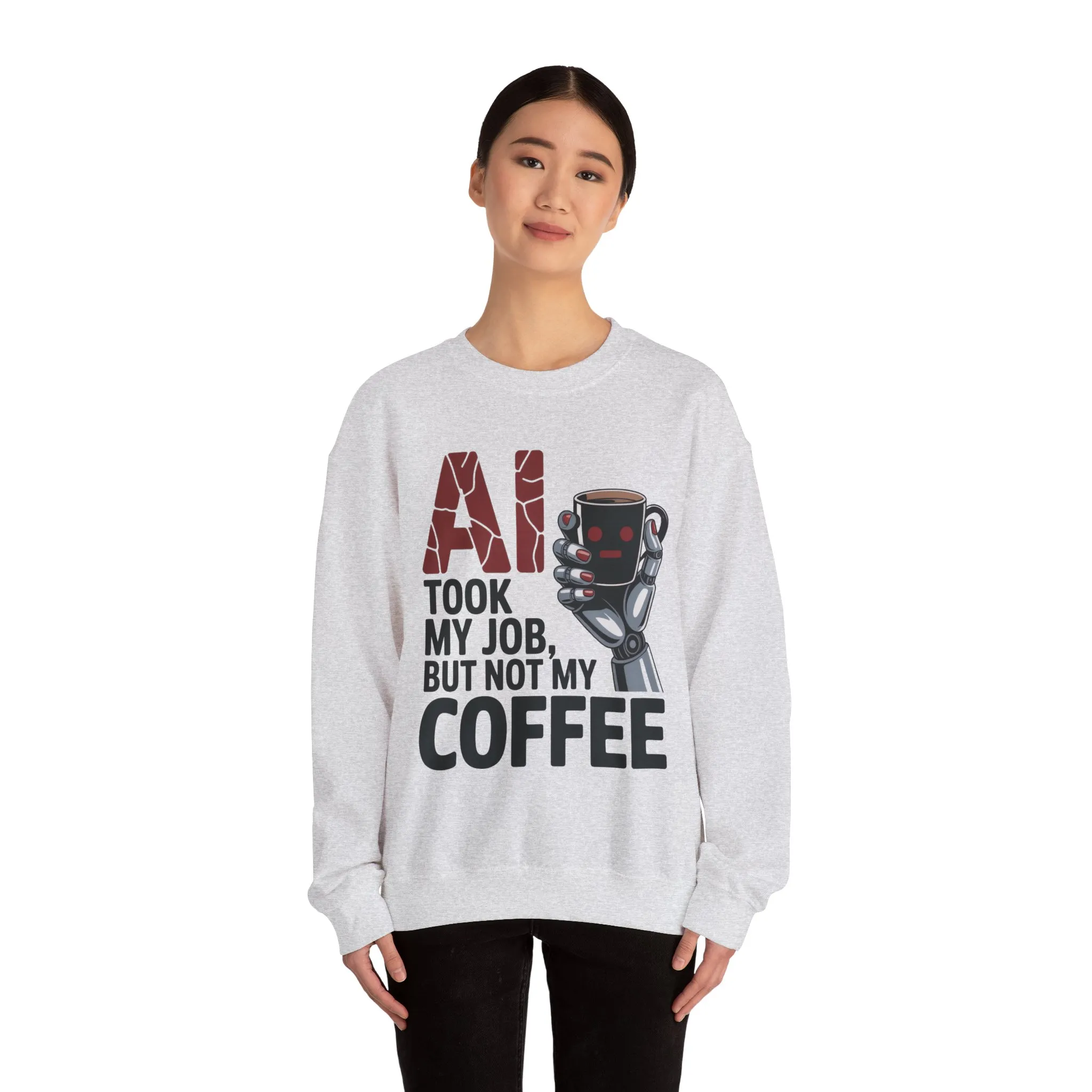 AI Coffee Sweatshirt, Funny Robot Humor Pullover, Geek Sarcastic Job Joke Top, Women's Heavy Blendâ„¢ Crewneck Sweatshirt - Image 3