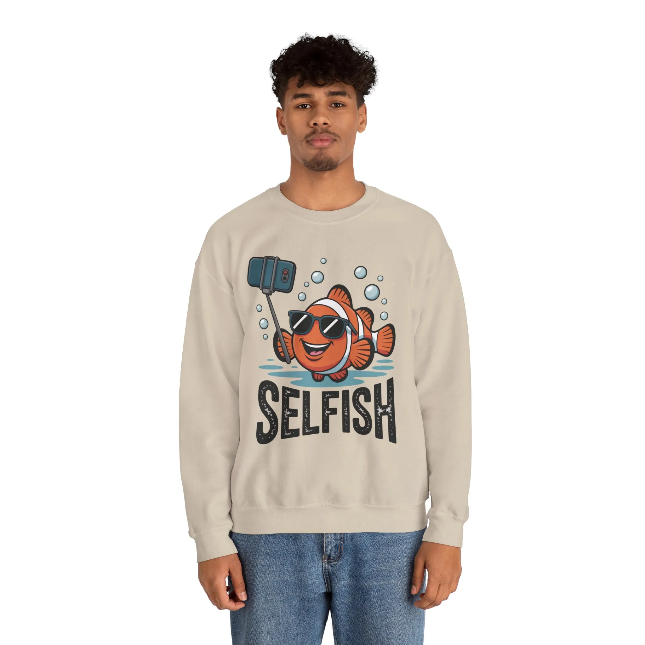 Unisex Heavy Blend™ Crewneck Sweatshirt, Mens Selfish Funny Fish Sweatshirt, Cute Selfie Pullover, Ocean Humor Top - Image 8