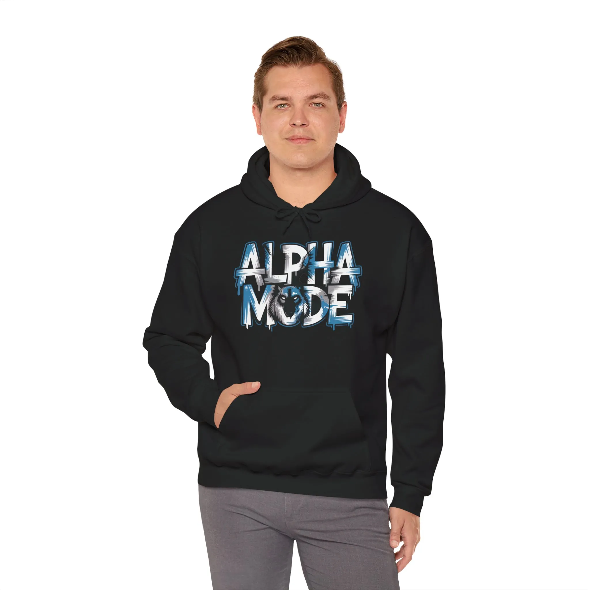 Mens Heavy Blend™ Hooded Sweatshirt, Alpha Mode Wolf Hoodie Mens Bold Streetwear - Image 8