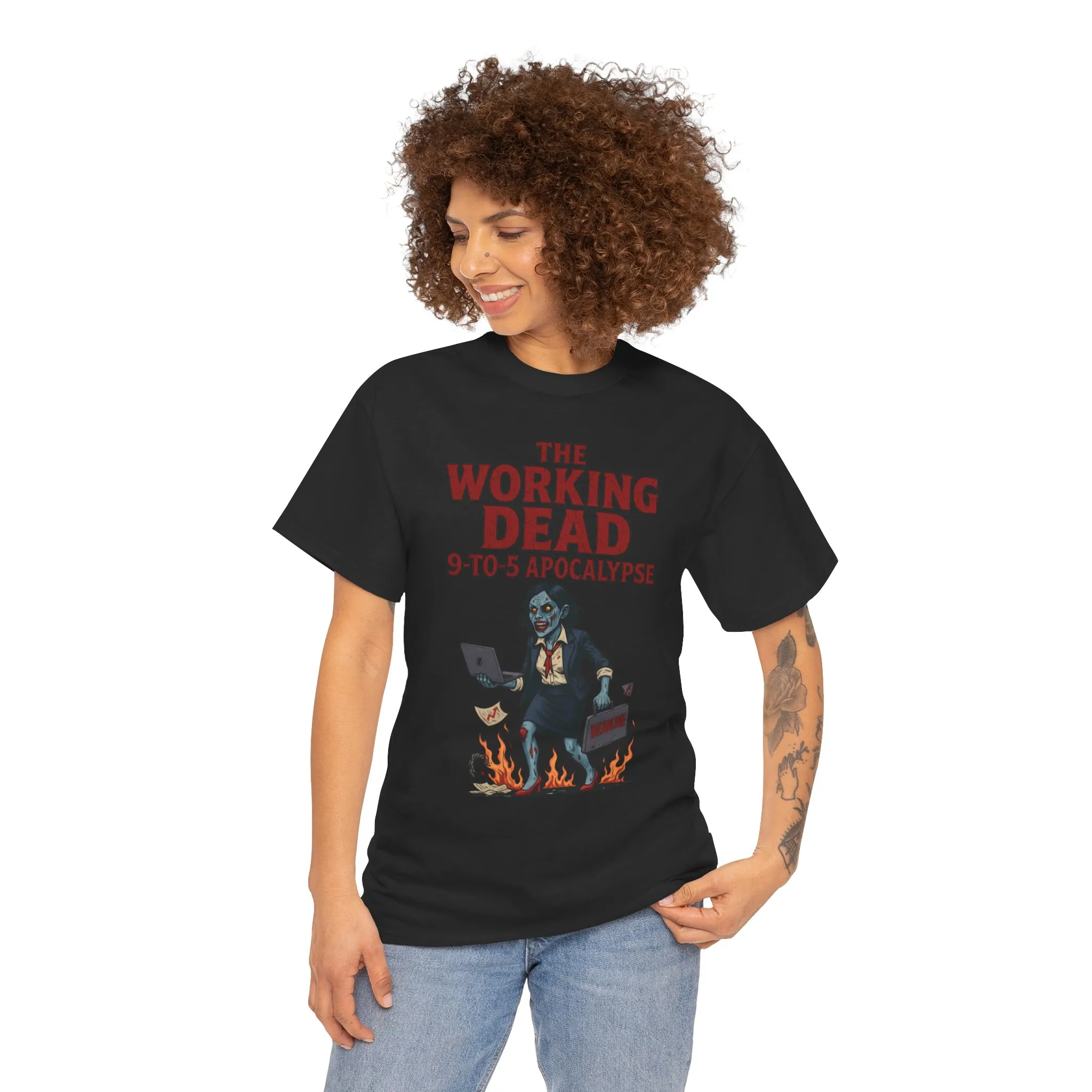 The Working Dead 9-to-5 Apocalypse Women's T-Shirt, Horror Office Zombie Top, Halloween Office Humor - Image 4