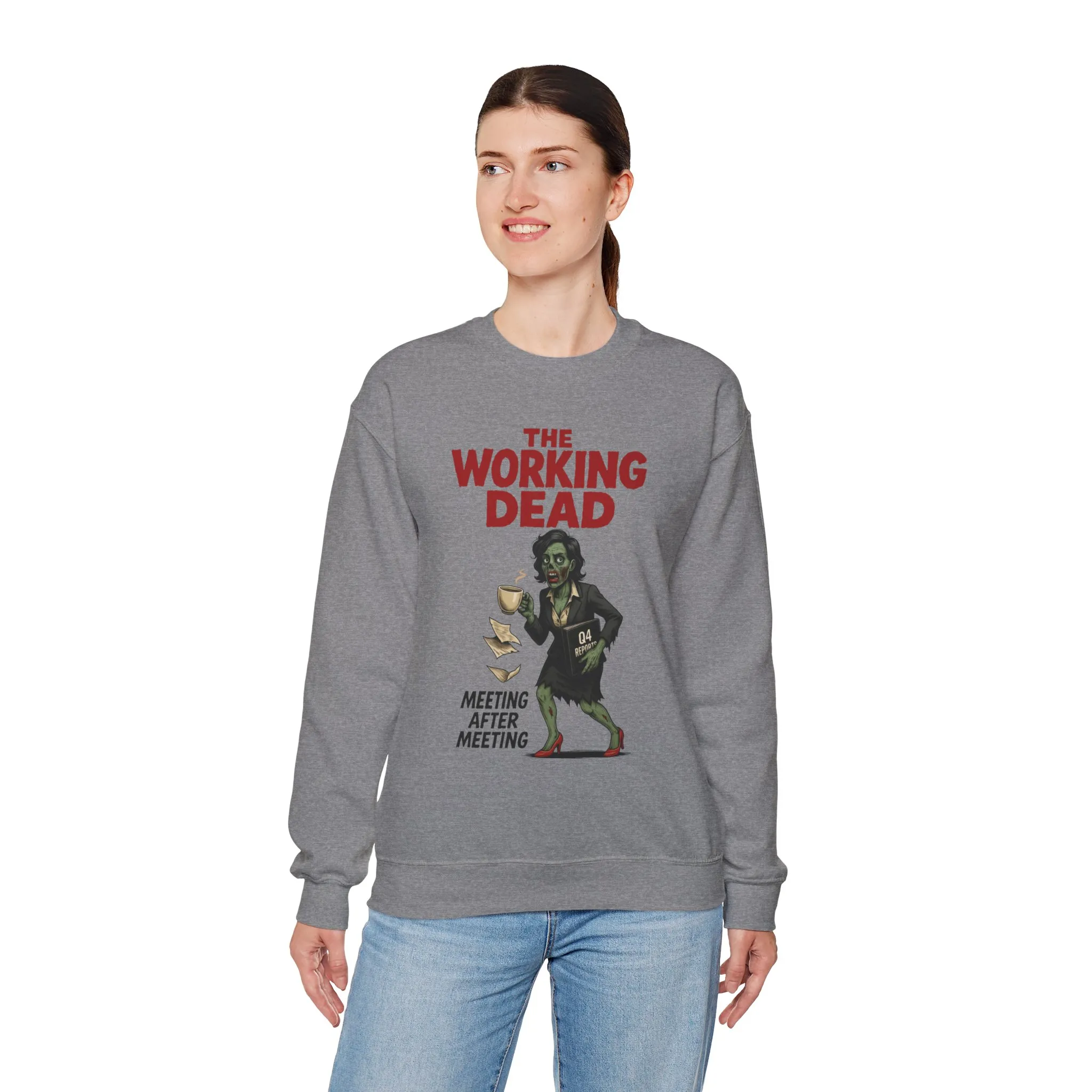 The Working Dead Women's Funny Zombie Sweatshirt, Office Humor Crewneck, Halloween Work Top - Image 6