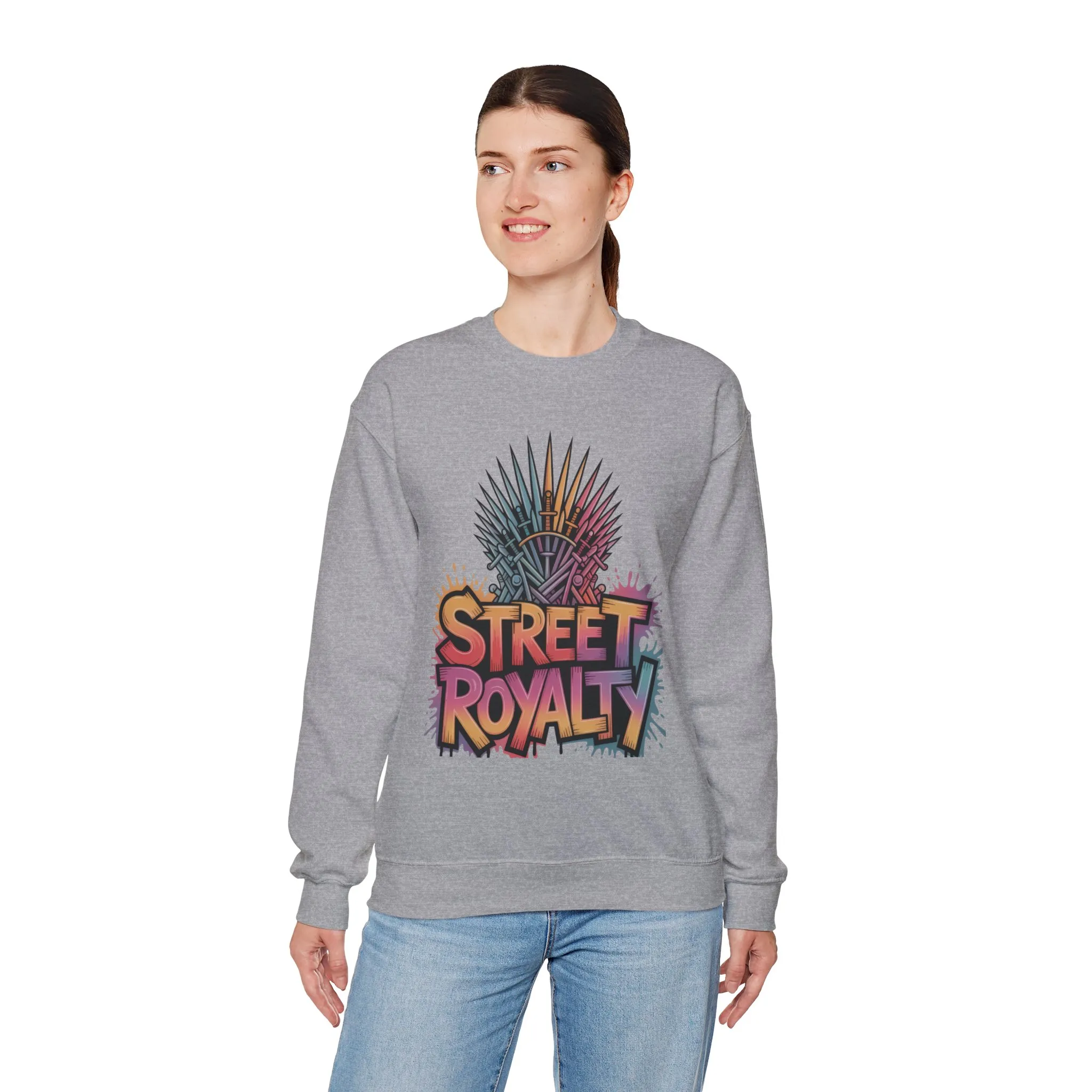 Street Royalty Women's Crewneck Sweatshirt, Graffiti Crown Graphic Pullover, Urban Streetwear Top - Image 8
