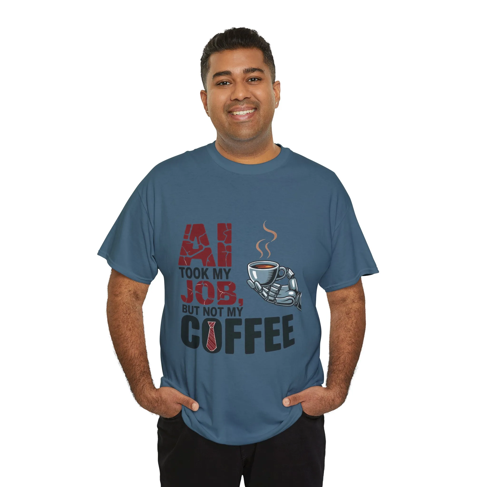 Men's AI Coffee T-Shirt, Funny Robot Humor Graphic Tee, Geek Job Joke Shirt for Him, Men's Heavy Cotton Tee, Sarcastic Work Shirt - Image 24