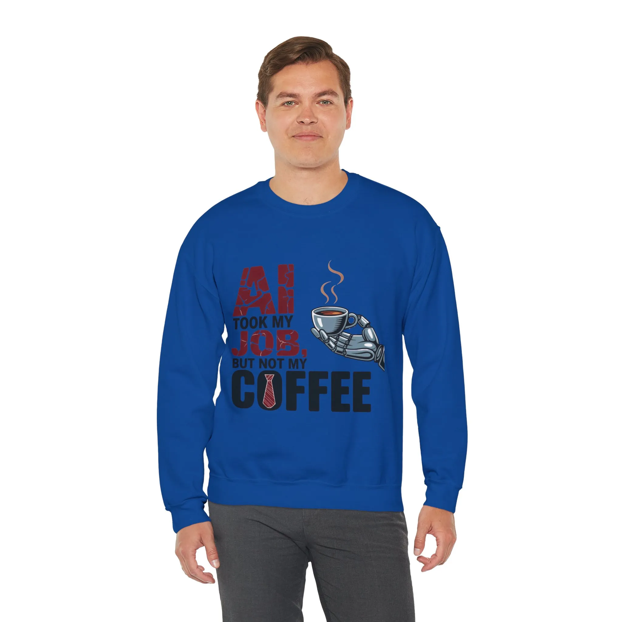 Men's AI Coffee Sweatshirt, Funny Robot Humor Pullover, Geek Sarcastic Job Joke Top, Men's Heavy Blend™ Crewneck Sweatshirt, Office Humor - Image 27