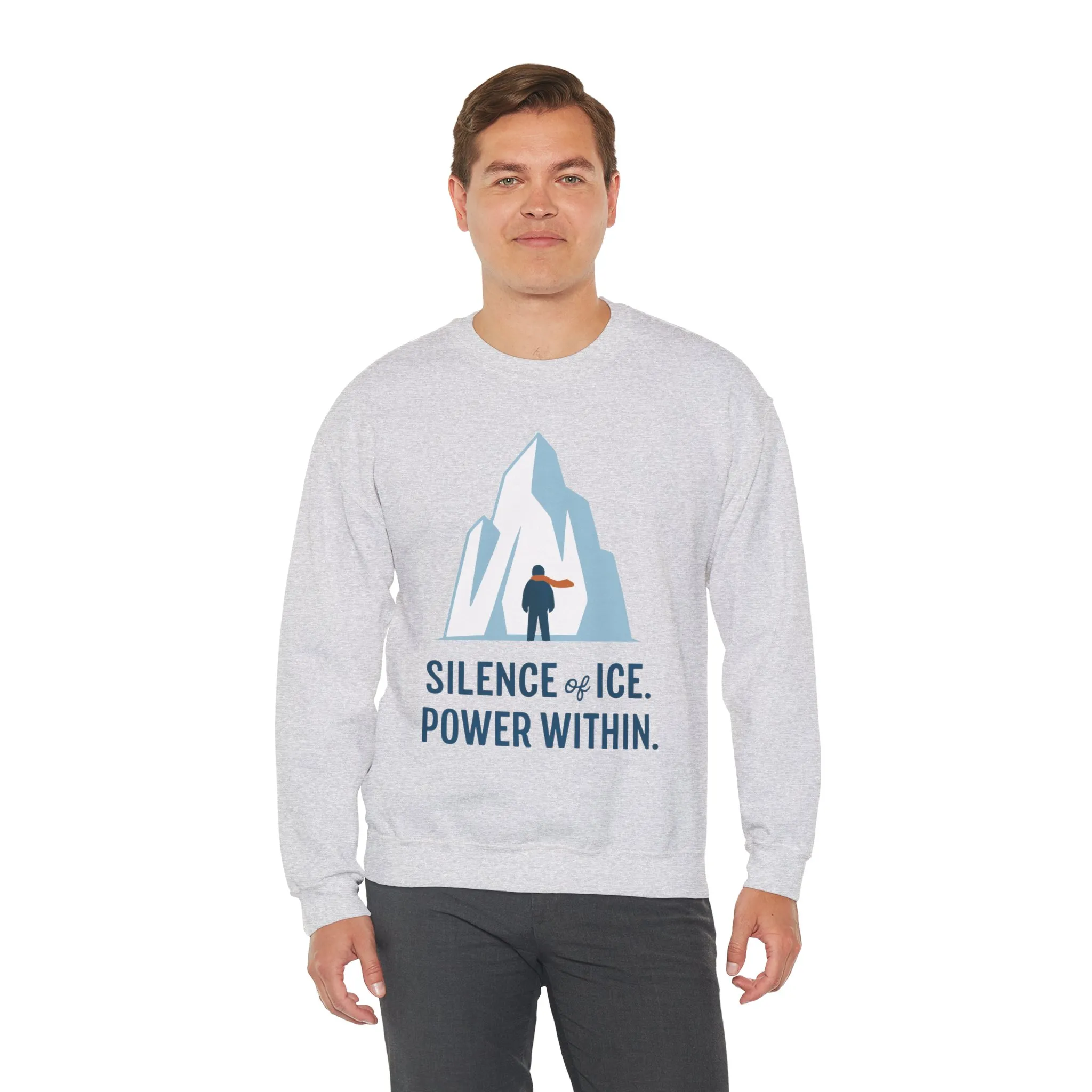 Mens Heavy Blend™ Crewneck Sweatshirt, Silence of Ice Power Within Sweatshirt, Nordic Iceberg Minimalist Pullover - Image 6