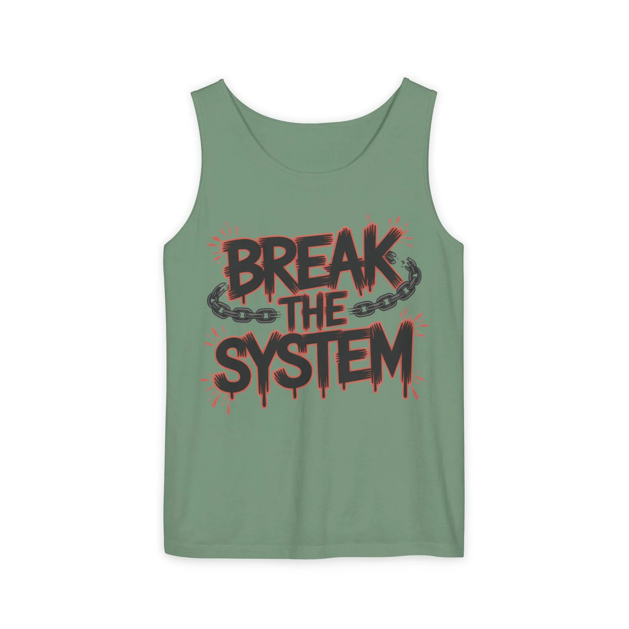 Men's Garment-Dyed Tank Top, Break the System Tank Top, Graphic Protest Muscle Tee, Streetwear Activist Summer Top - Image 14