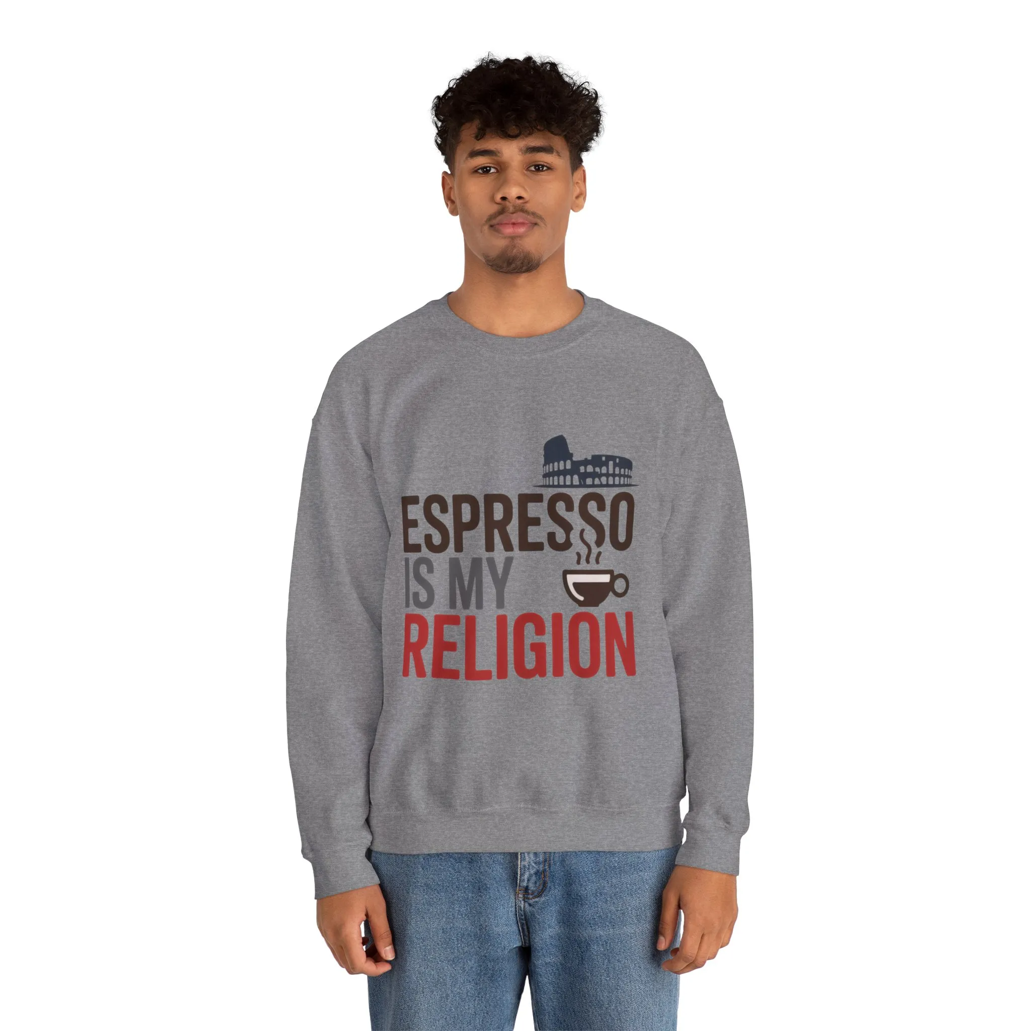 Mens Heavy Blend™ Crewneck Sweatshirt, Espresso Is My Religion Coffee Rome Mens Sweatshirt, Barista Gift, Coffee Lover Gift - Image 11